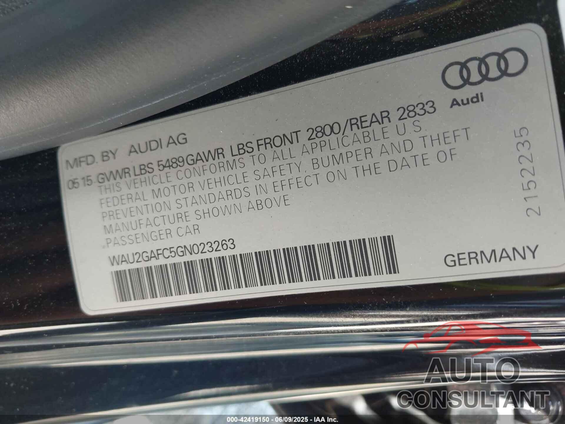 AUDI A7 2016 - WAU2GAFC5GN023263