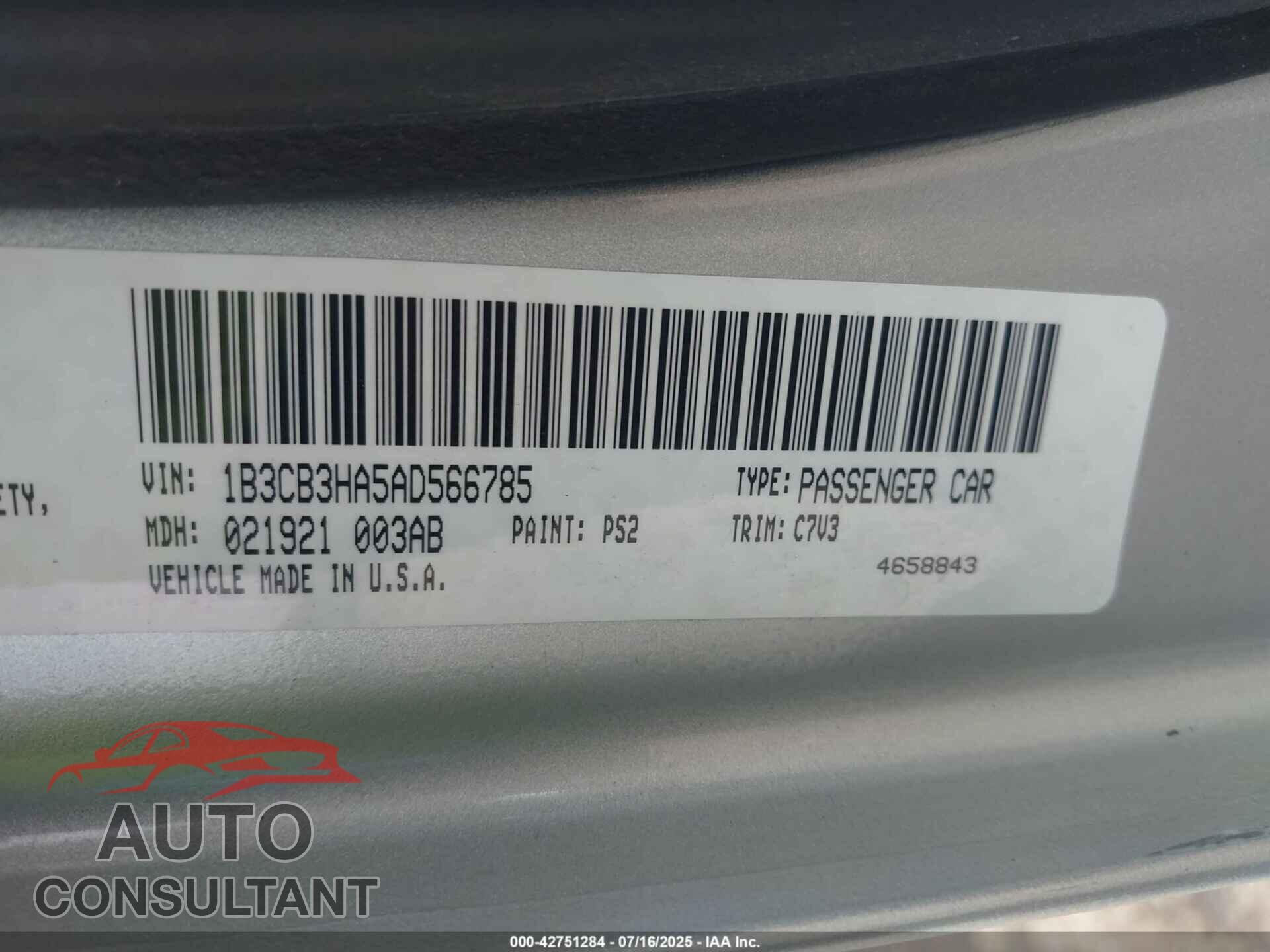 DODGE CALIBER 2010 - 1B3CB3HA5AD566785