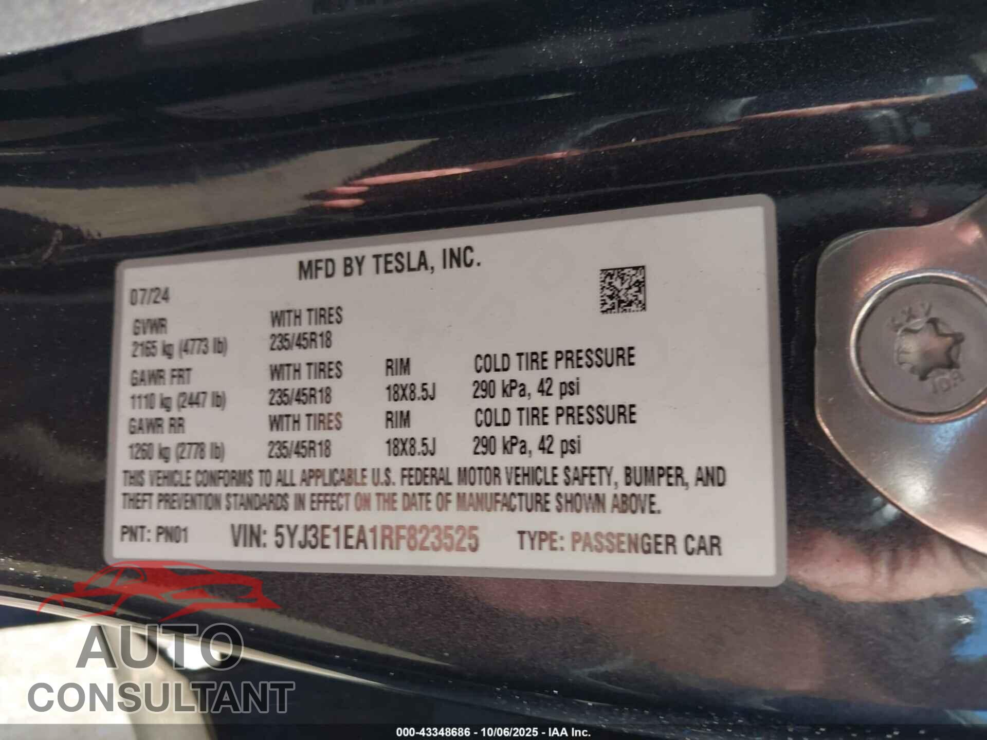 TESLA MODEL 3 2024 - 5YJ3E1EA1RF823525