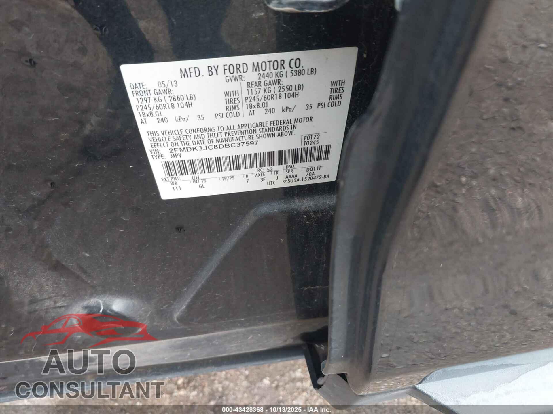 FORD EDGE 2013 - 2FMDK3JC8DBC37597