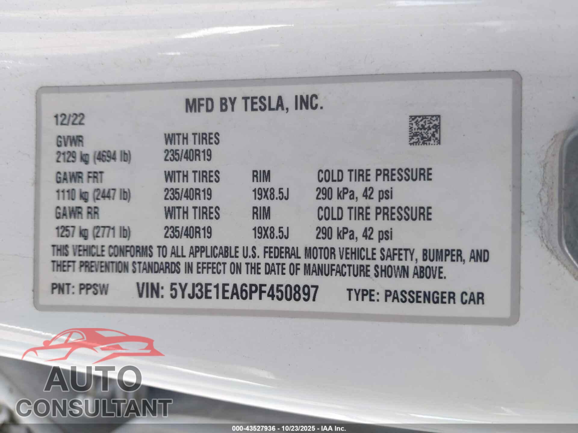 TESLA MODEL 3 2023 - 5YJ3E1EA6PF450897