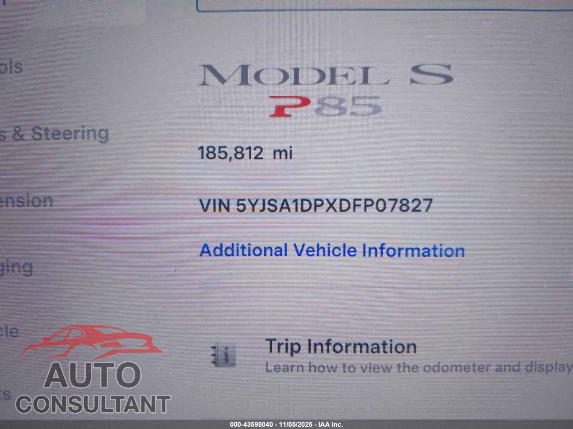 TESLA MODEL S 2013 - 5YJSA1DPXDFP07827