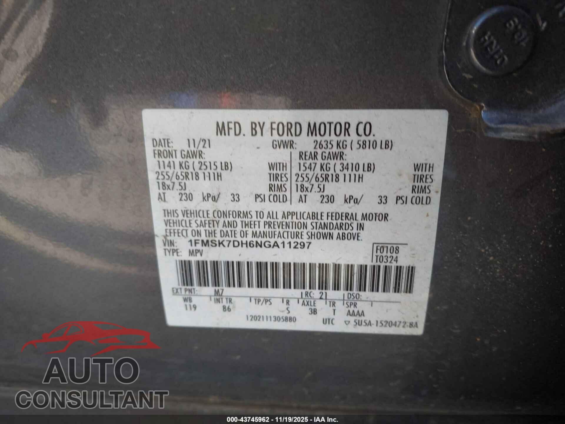 FORD EXPLORER 2022 - 1FMSK7DH6NGA11297