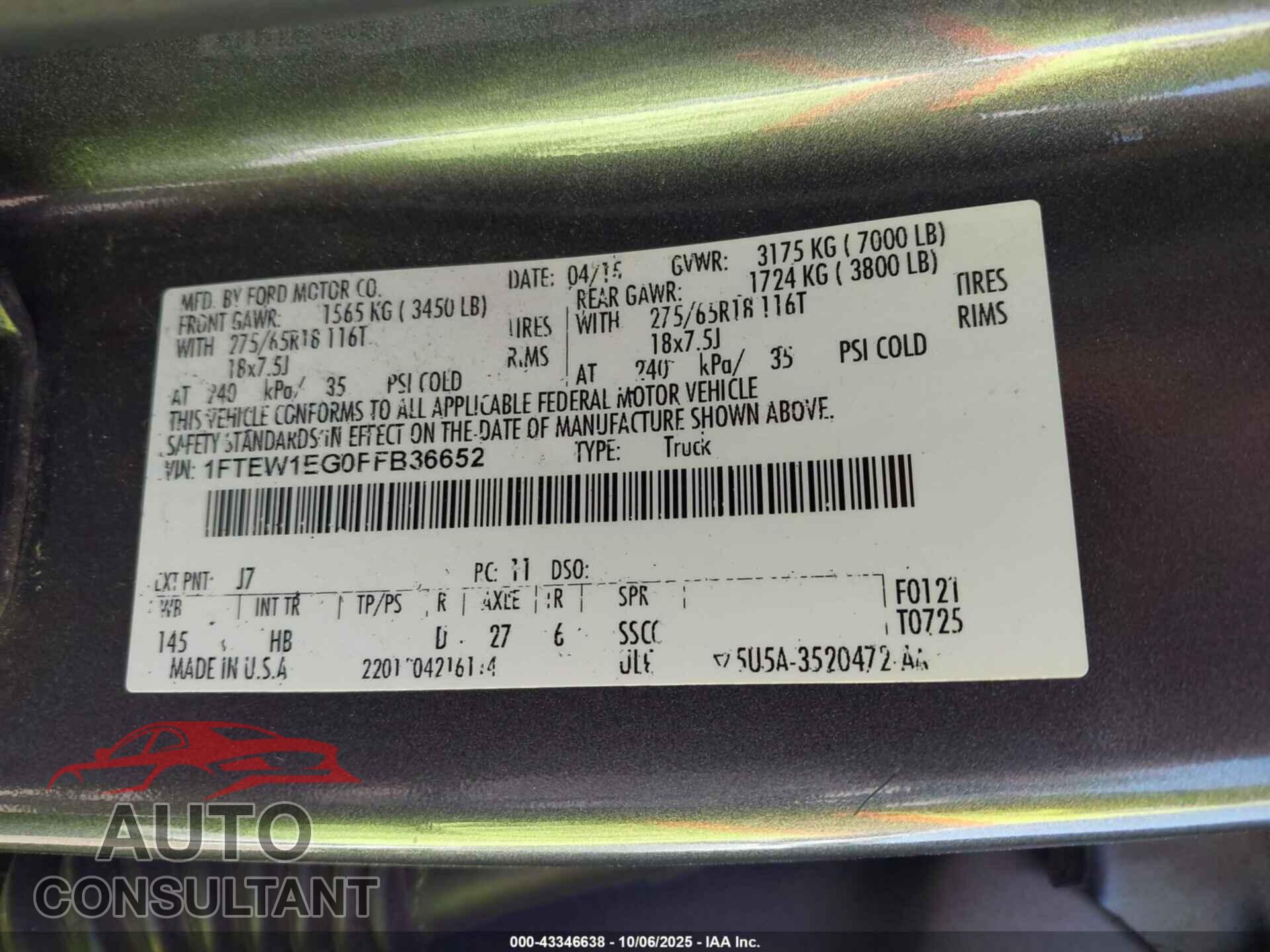FORD F-150 2015 - 1FTEW1EG0FFB36652