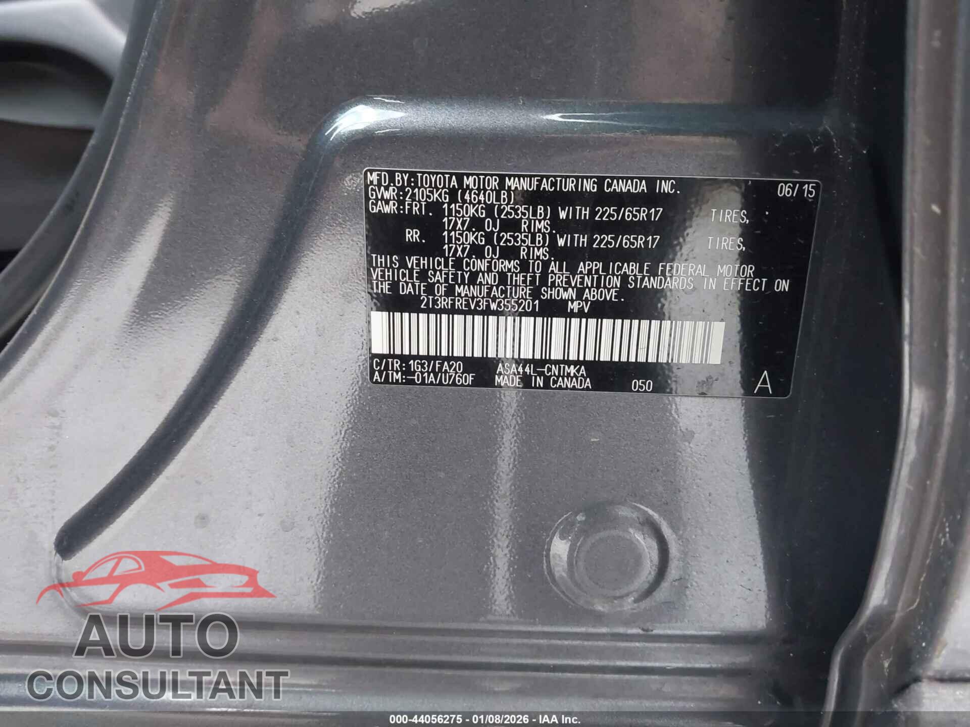 TOYOTA RAV4 2015 - 2T3RFREV3FW355201