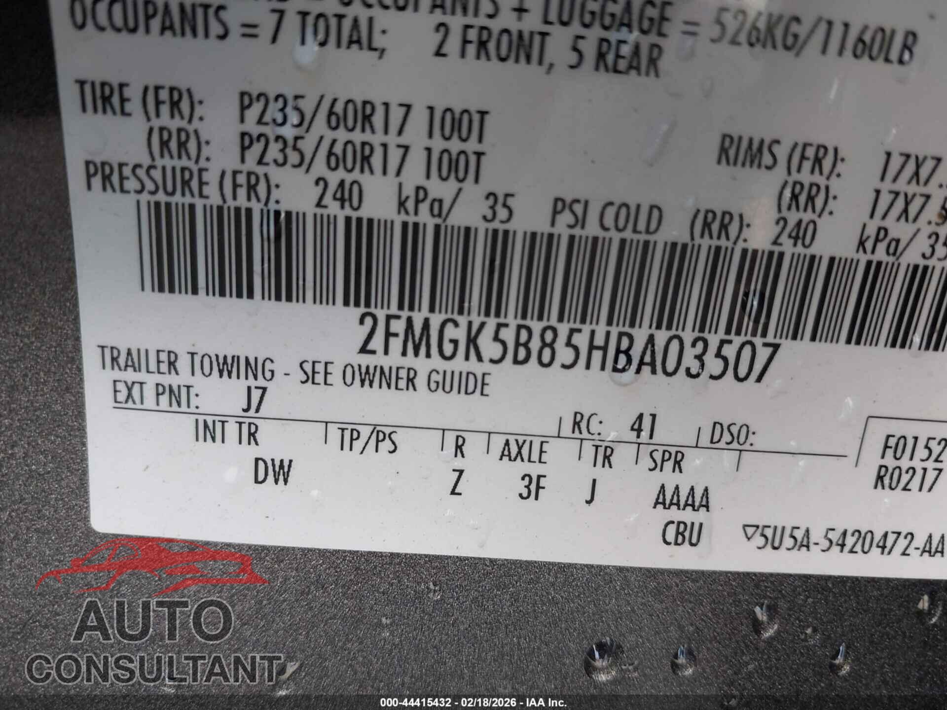 FORD FLEX 2017 - 2FMGK5B85HBA03507