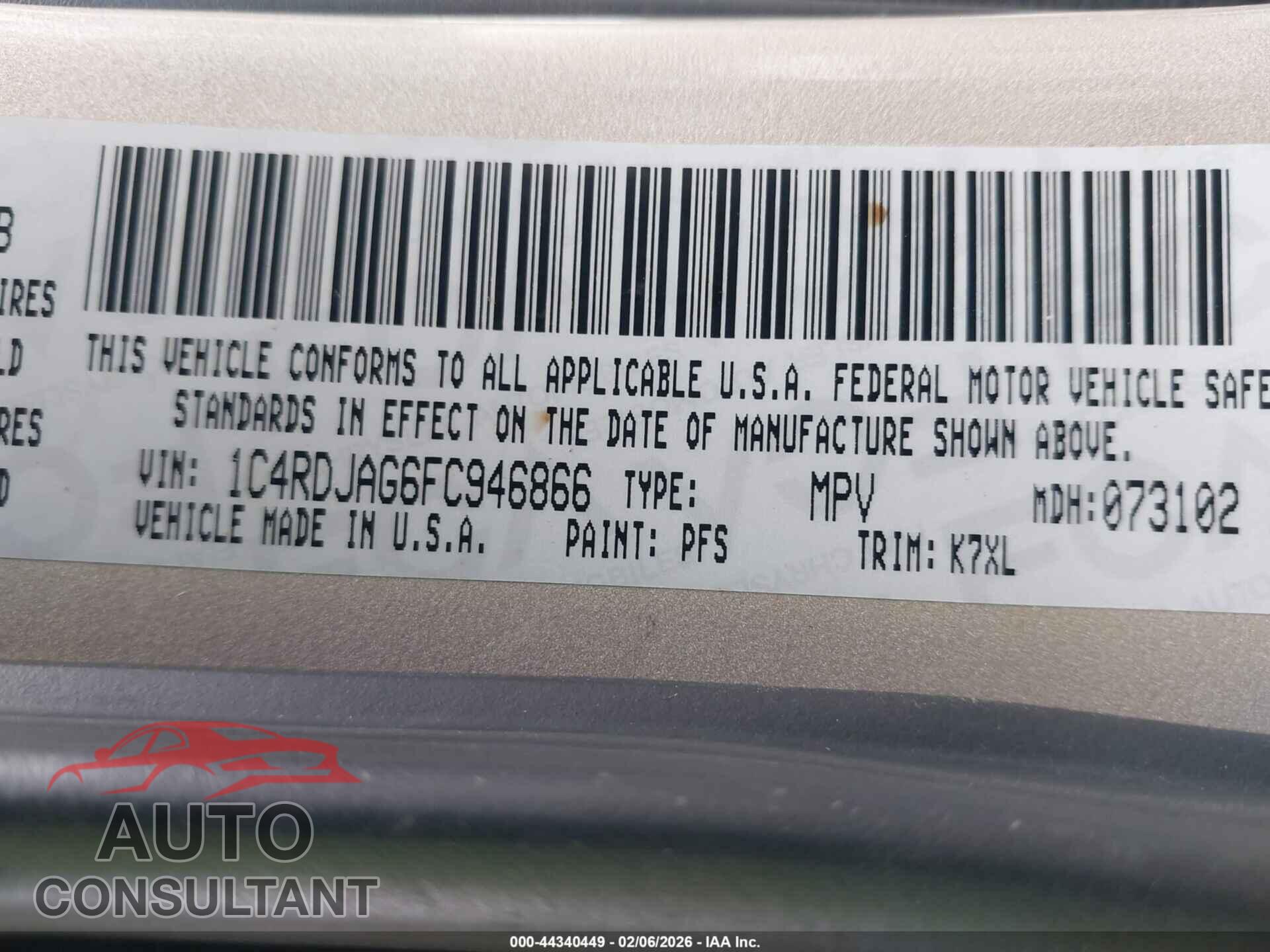 DODGE DURANGO 2015 - 1C4RDJAG6FC946866