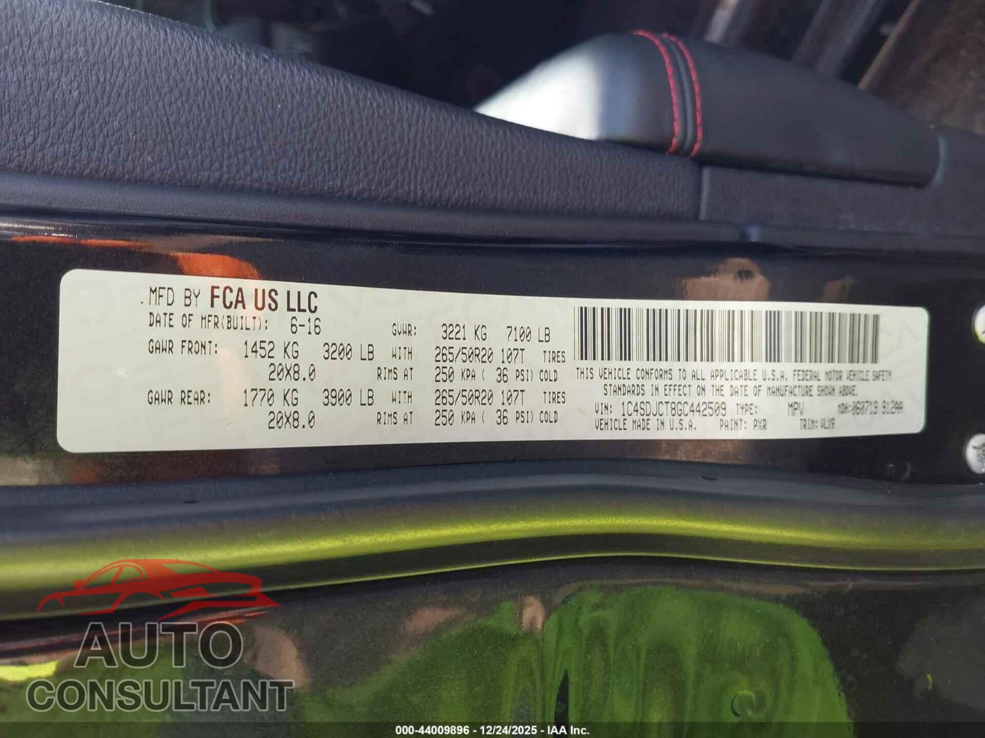 DODGE DURANGO 2016 - 1C4SDJCT8GC442509