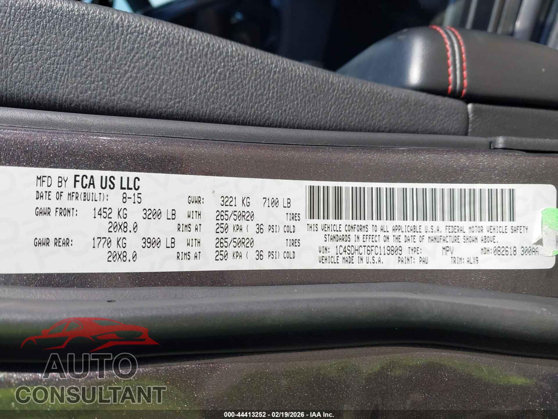 DODGE DURANGO 2015 - 1C4SDHCT6FC119809