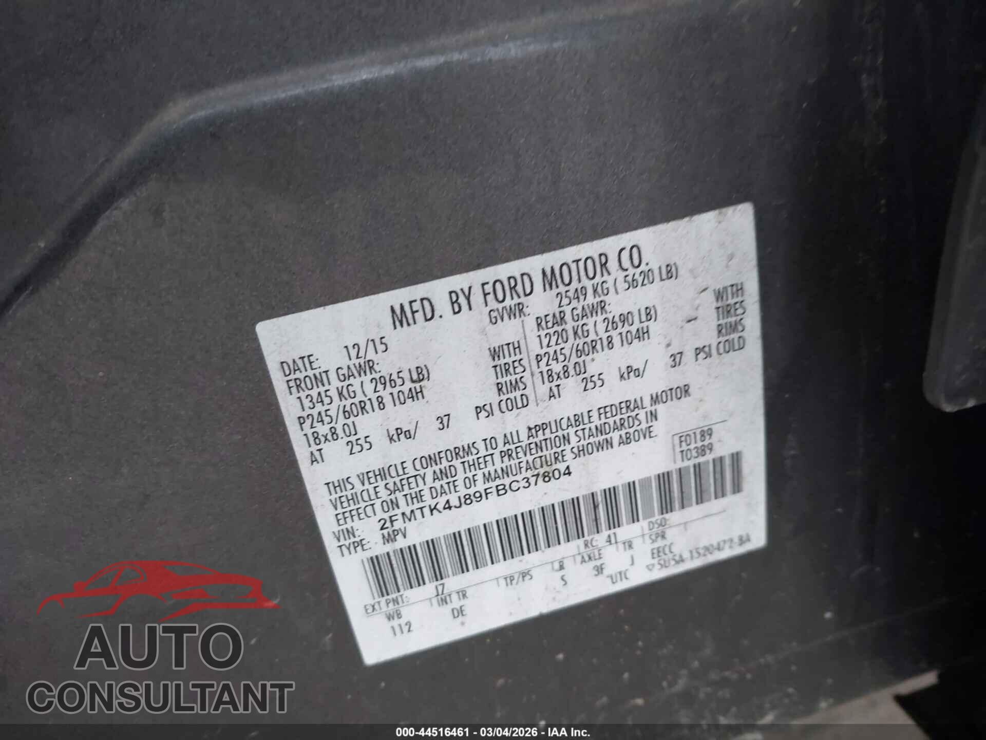 FORD EDGE 2015 - 2FMTK4J89FBC37804