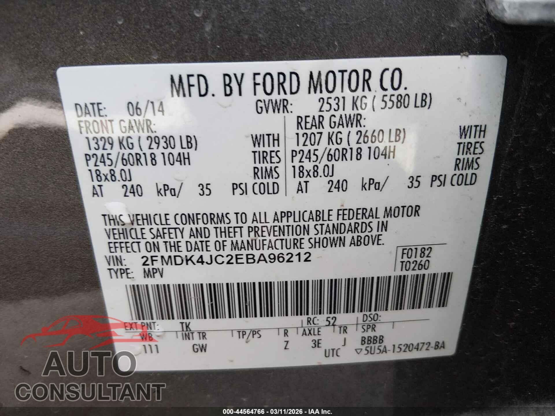FORD EDGE 2014 - 2FMDK4JC2EBA96212