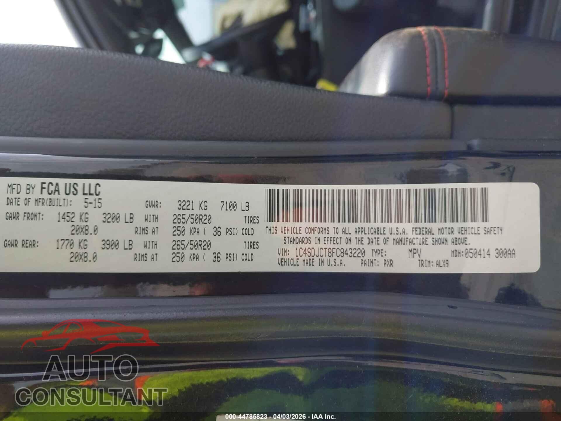 DODGE DURANGO 2015 - 1C4SDJCT8FC843220