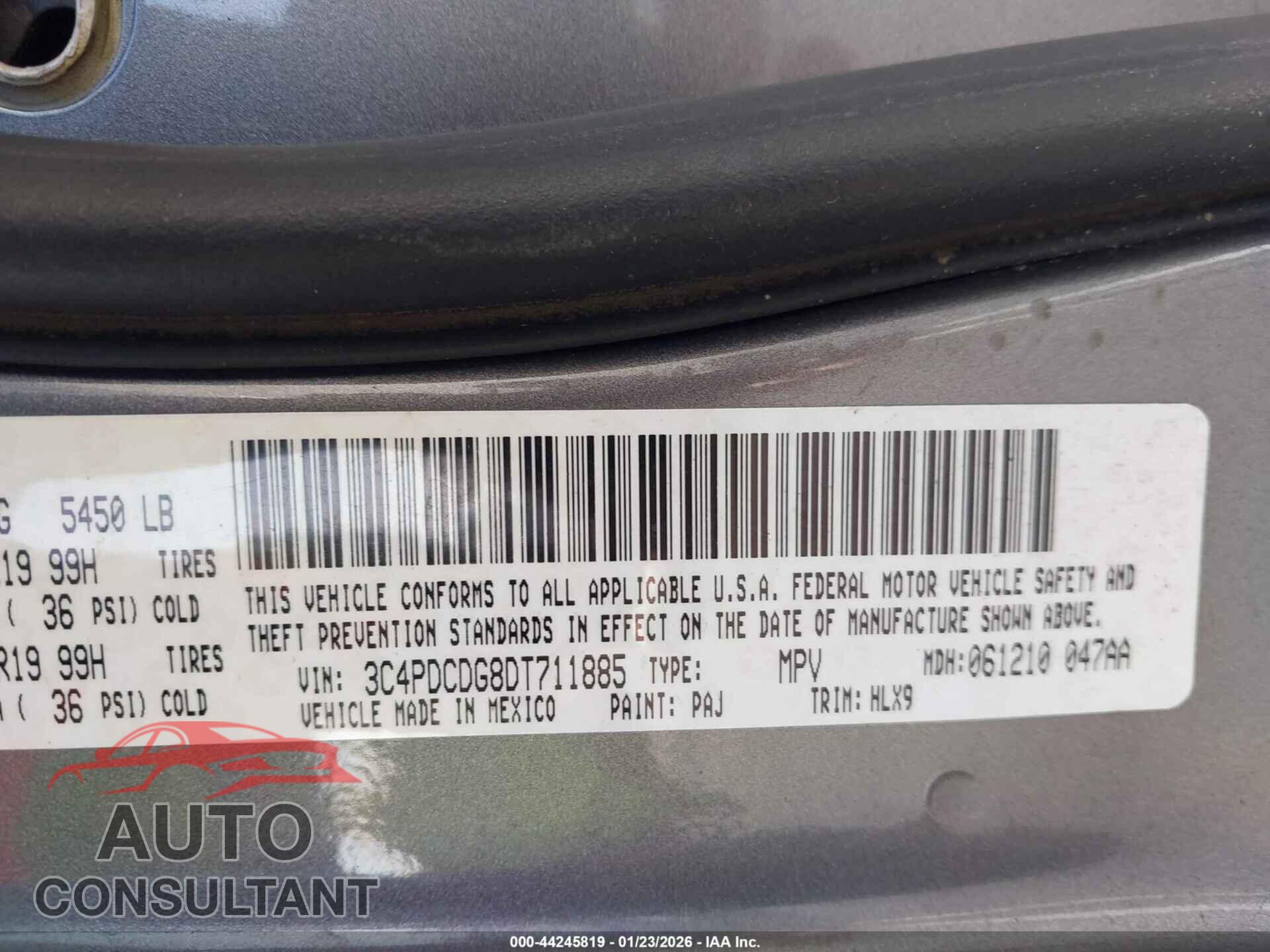 DODGE JOURNEY 2013 - 3C4PDCDG8DT711885