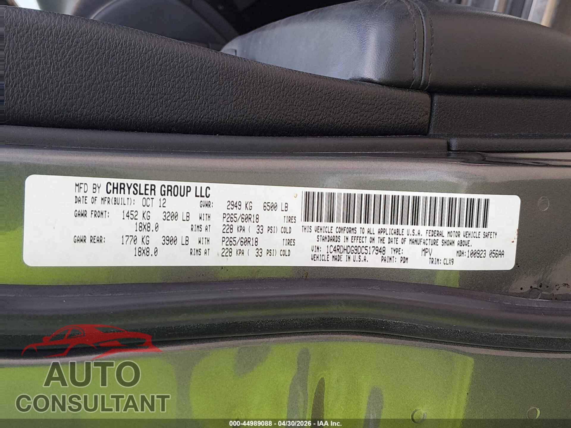 DODGE DURANGO 2013 - 1C4RDHDG9DC517948