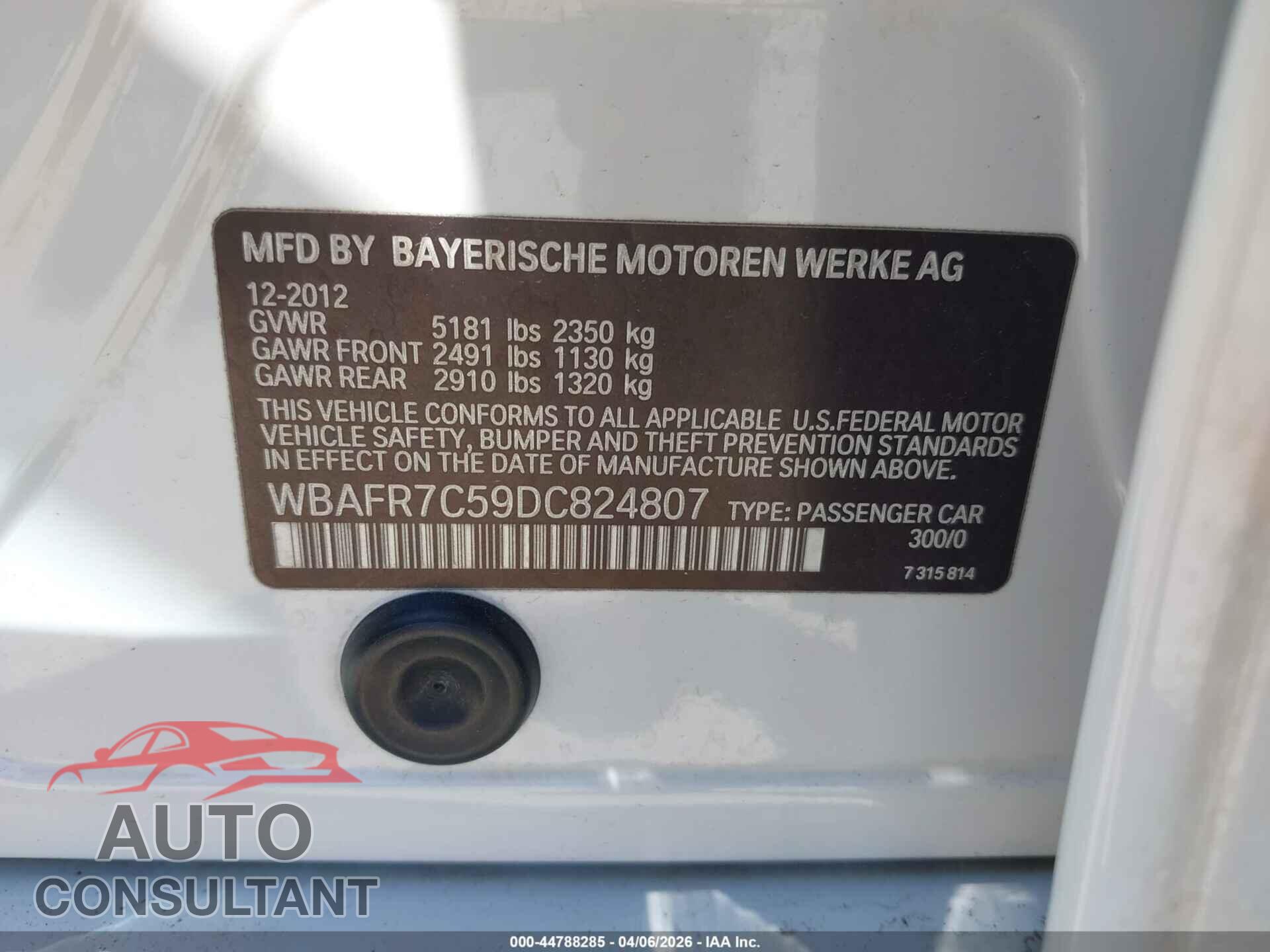 BMW 535I 2013 - WBAFR7C59DC824807