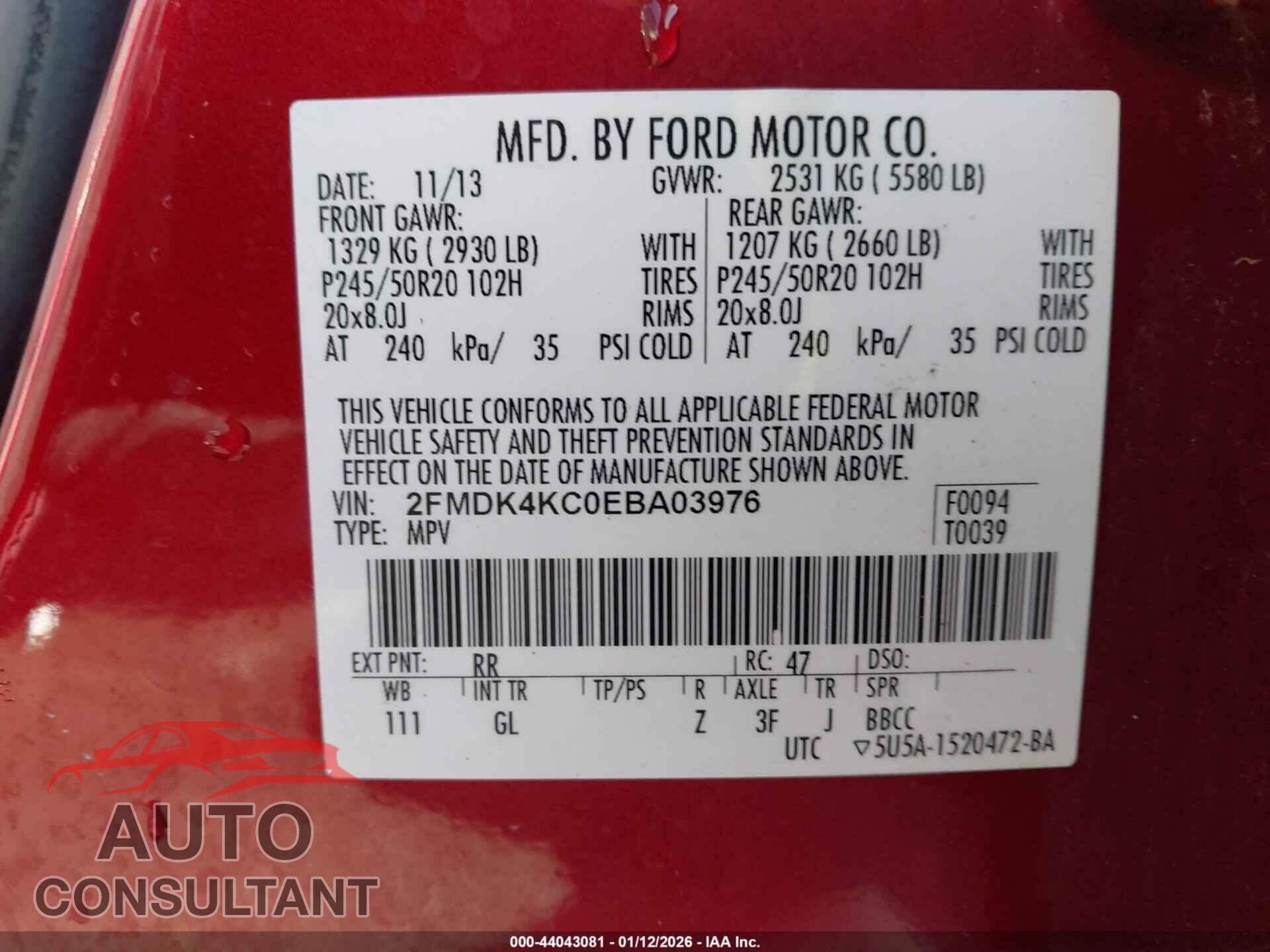 FORD EDGE 2014 - 2FMDK4KC0EBA03976