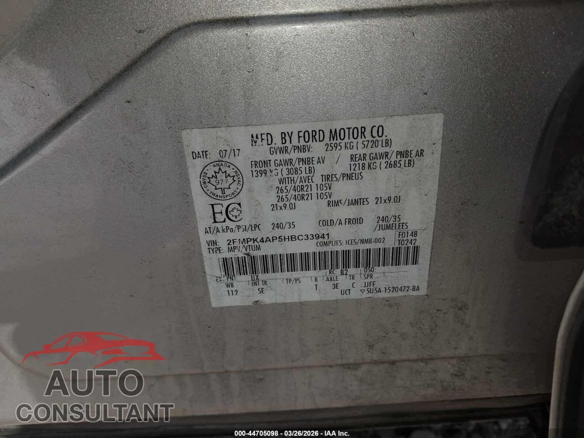 FORD EDGE 2017 - 2FMPK4AP5HBC33941