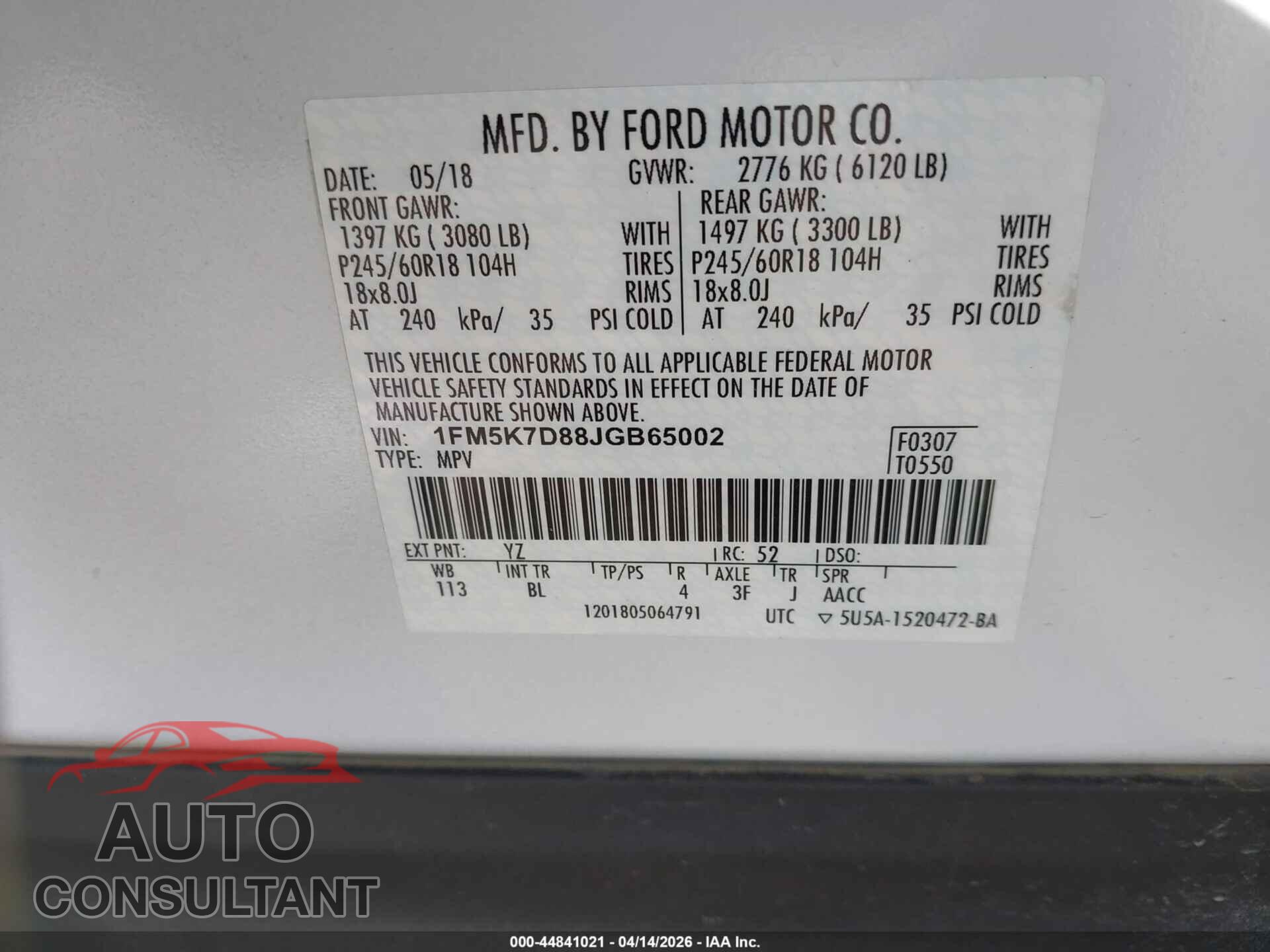 FORD EXPLORER 2018 - 1FM5K7D88JGB65002