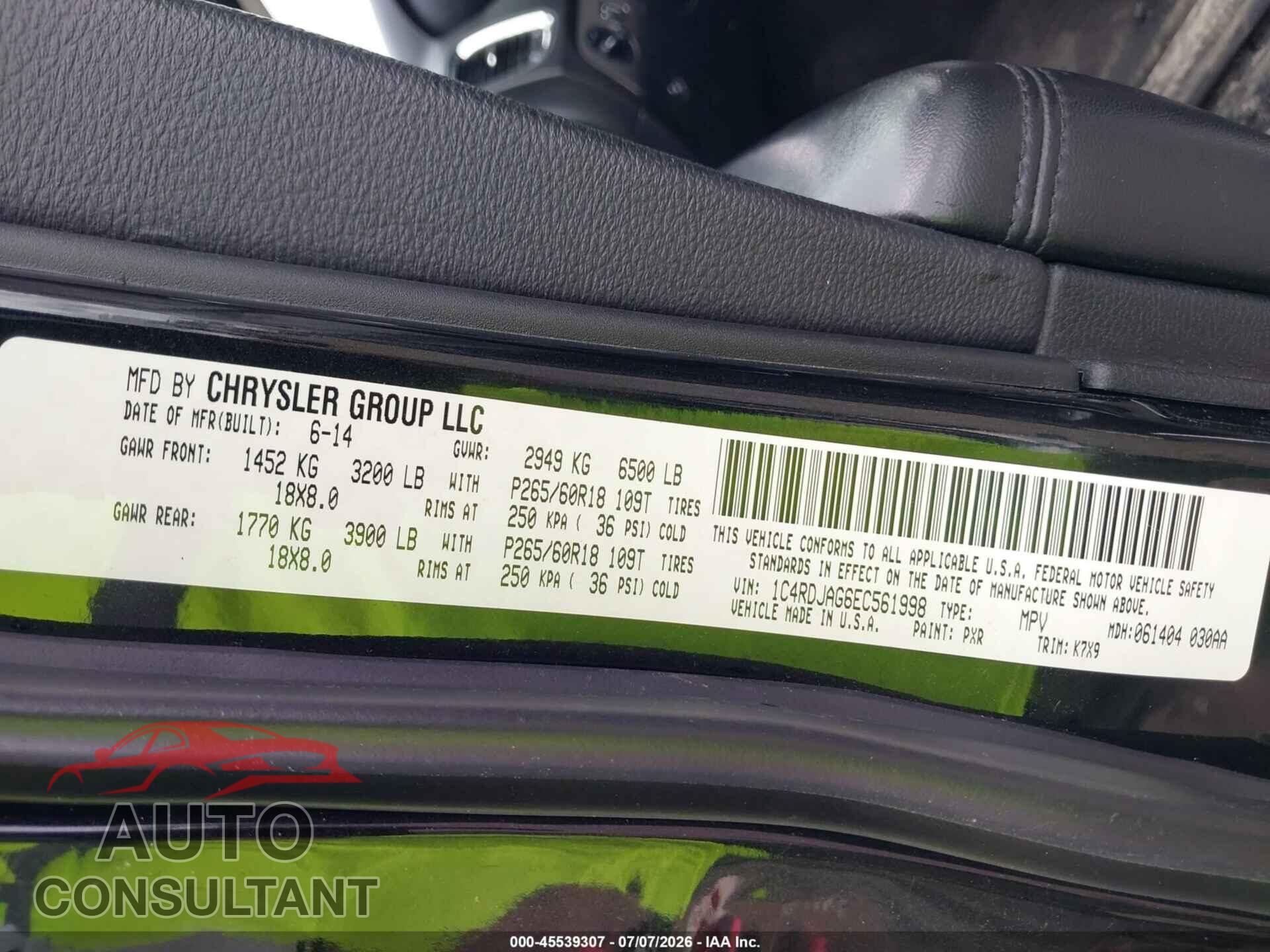 DODGE DURANGO 2014 - 1C4RDJAG6EC561998