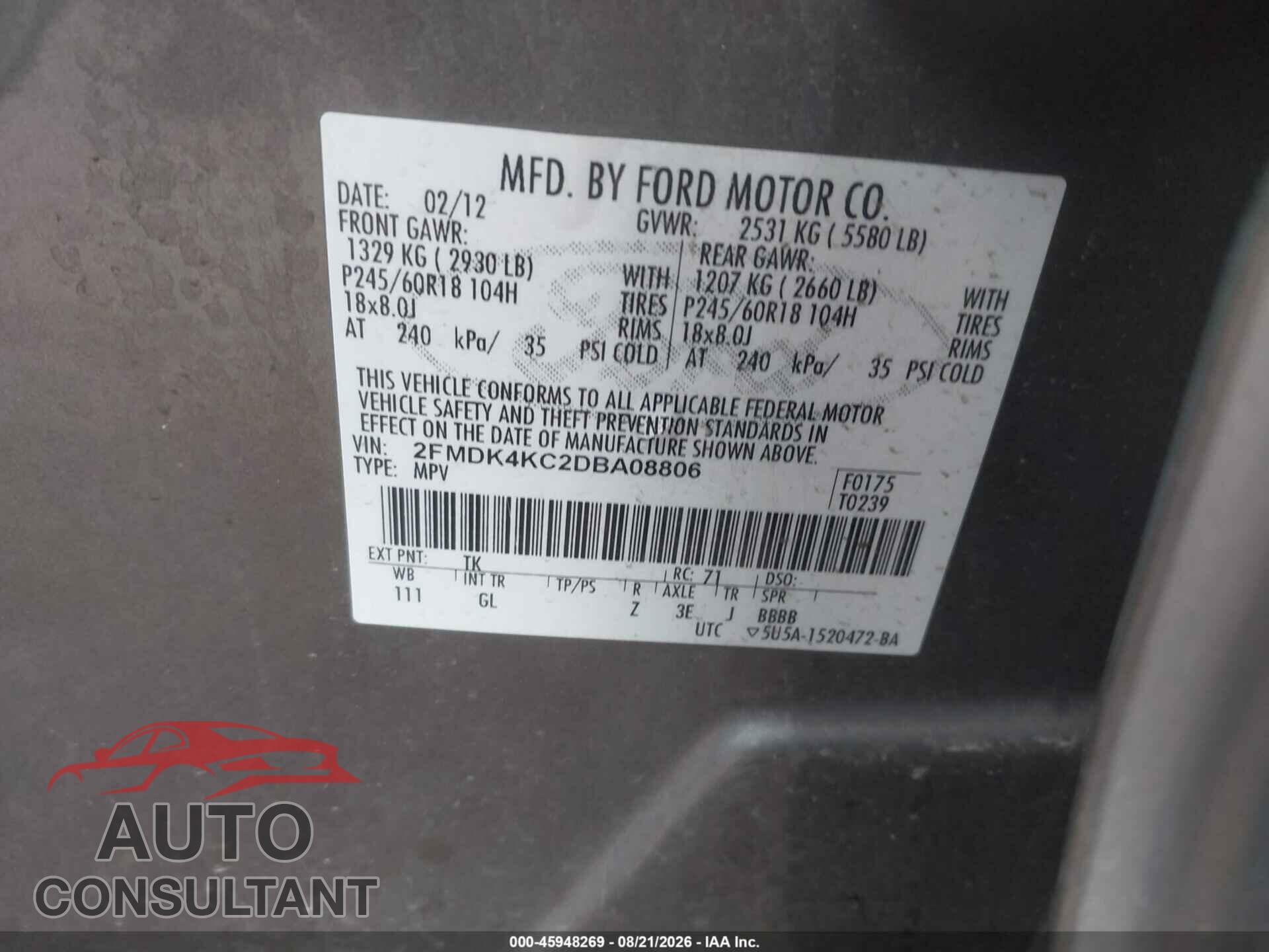 FORD EDGE 2013 - 2FMDK4KC2DBA08806