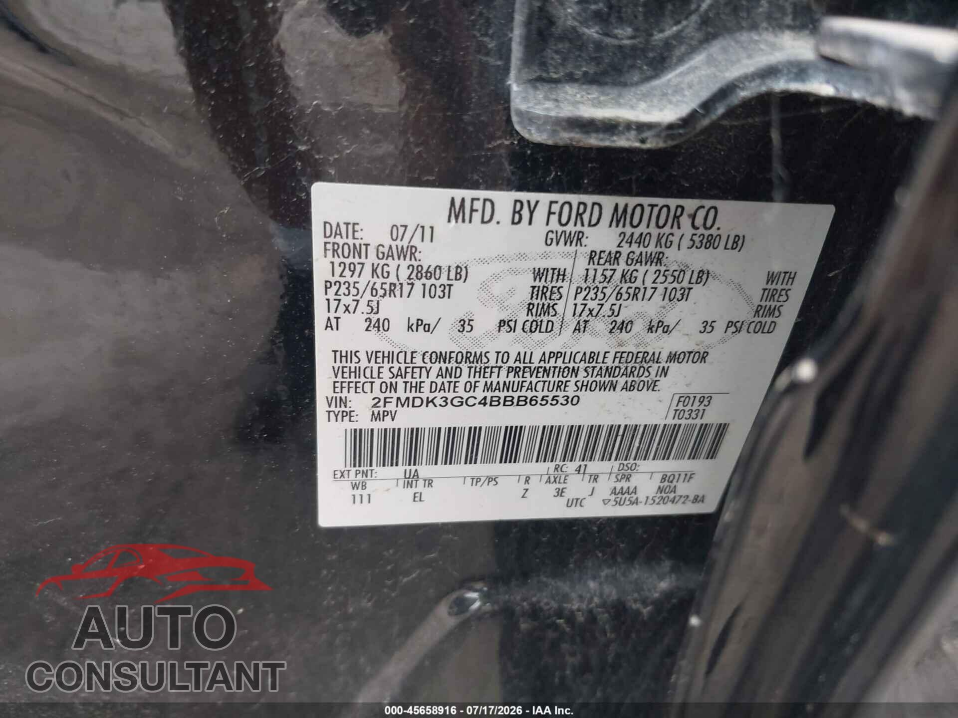 FORD EDGE 2011 - 2FMDK3GC4BBB65530