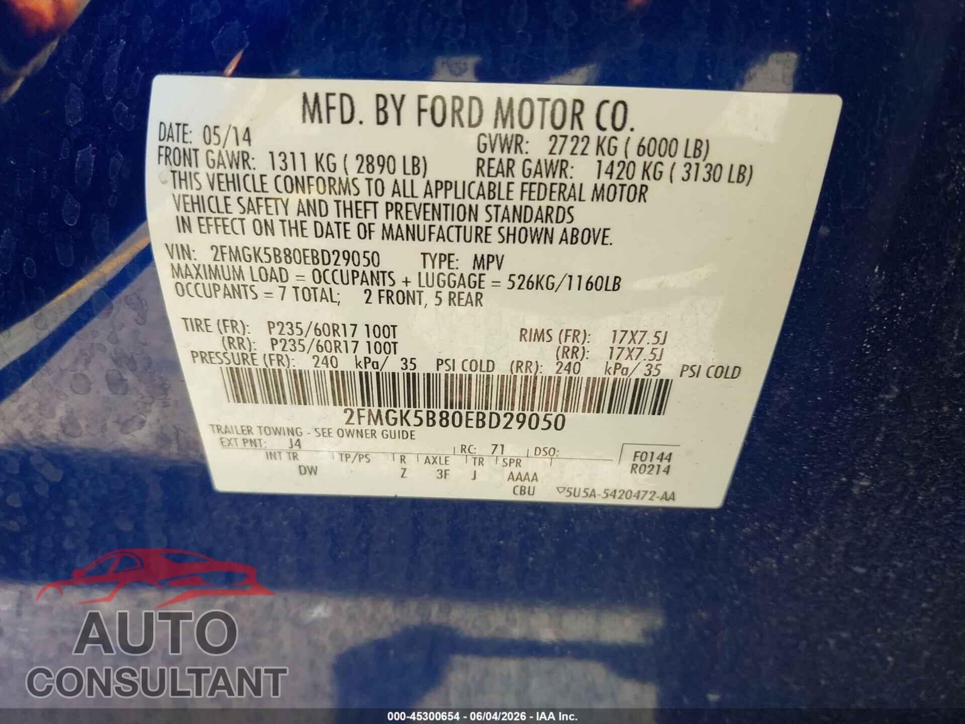 FORD FLEX 2014 - 2FMGK5B80EBD29050