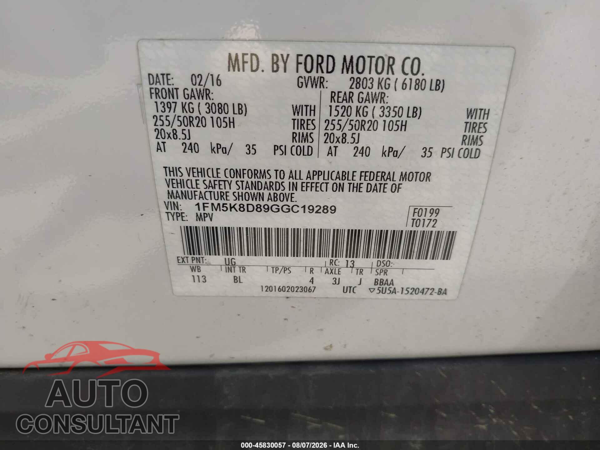 FORD EXPLORER 2016 - 1FM5K8D89GGC19289