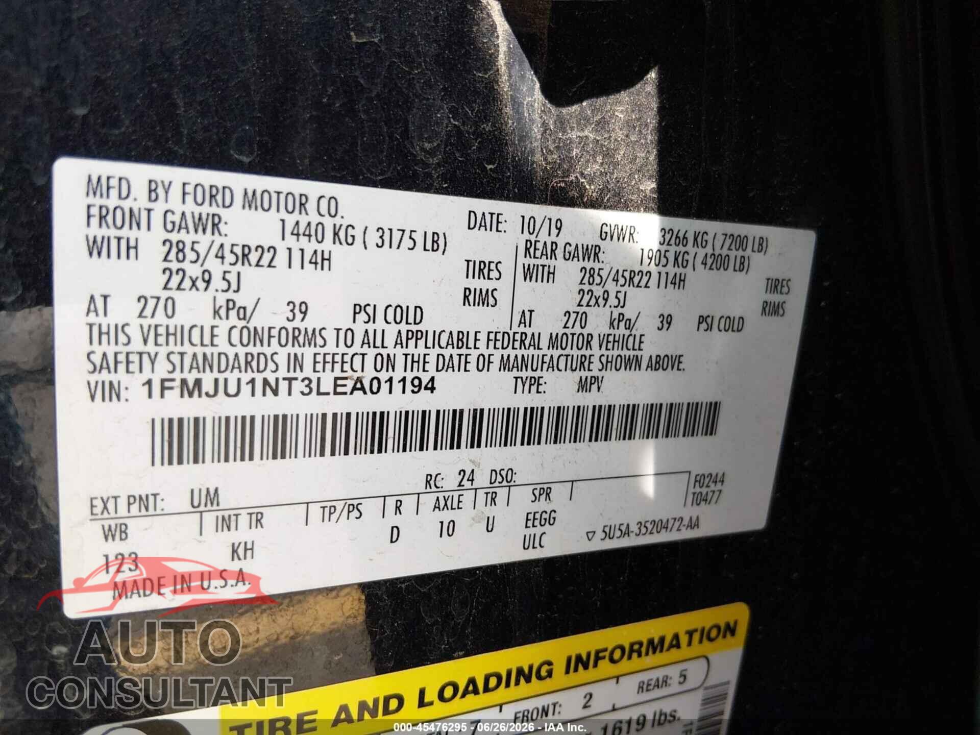 FORD EXPEDITION 2020 - 1FMJU1NT3LEA01194