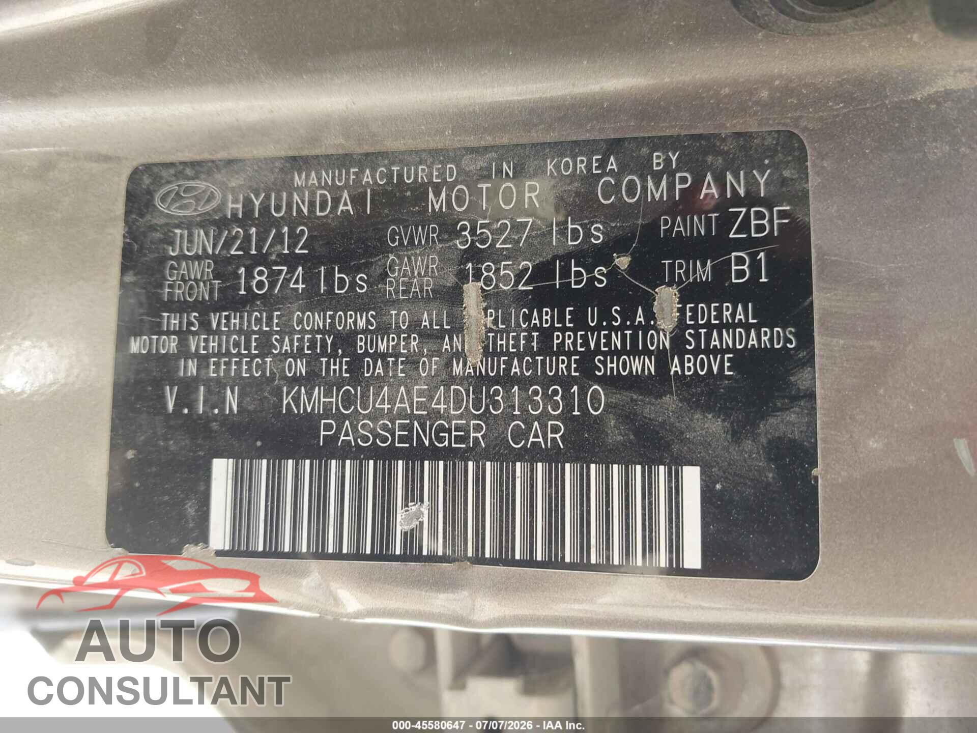 HYUNDAI ACCENT 2013 - KMHCU4AE4DU313310