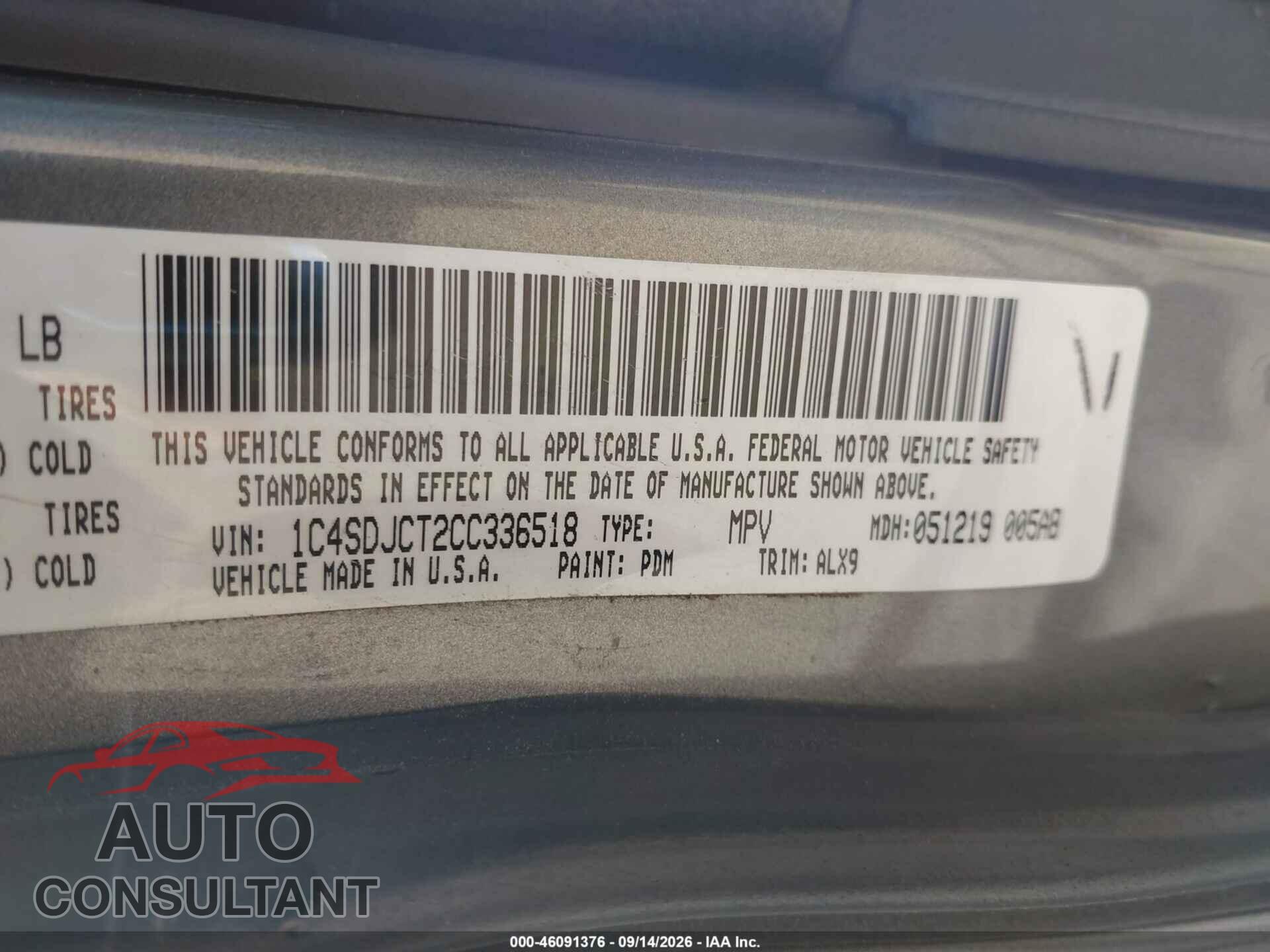 DODGE DURANGO 2012 - 1C4SDJCT2CC336518