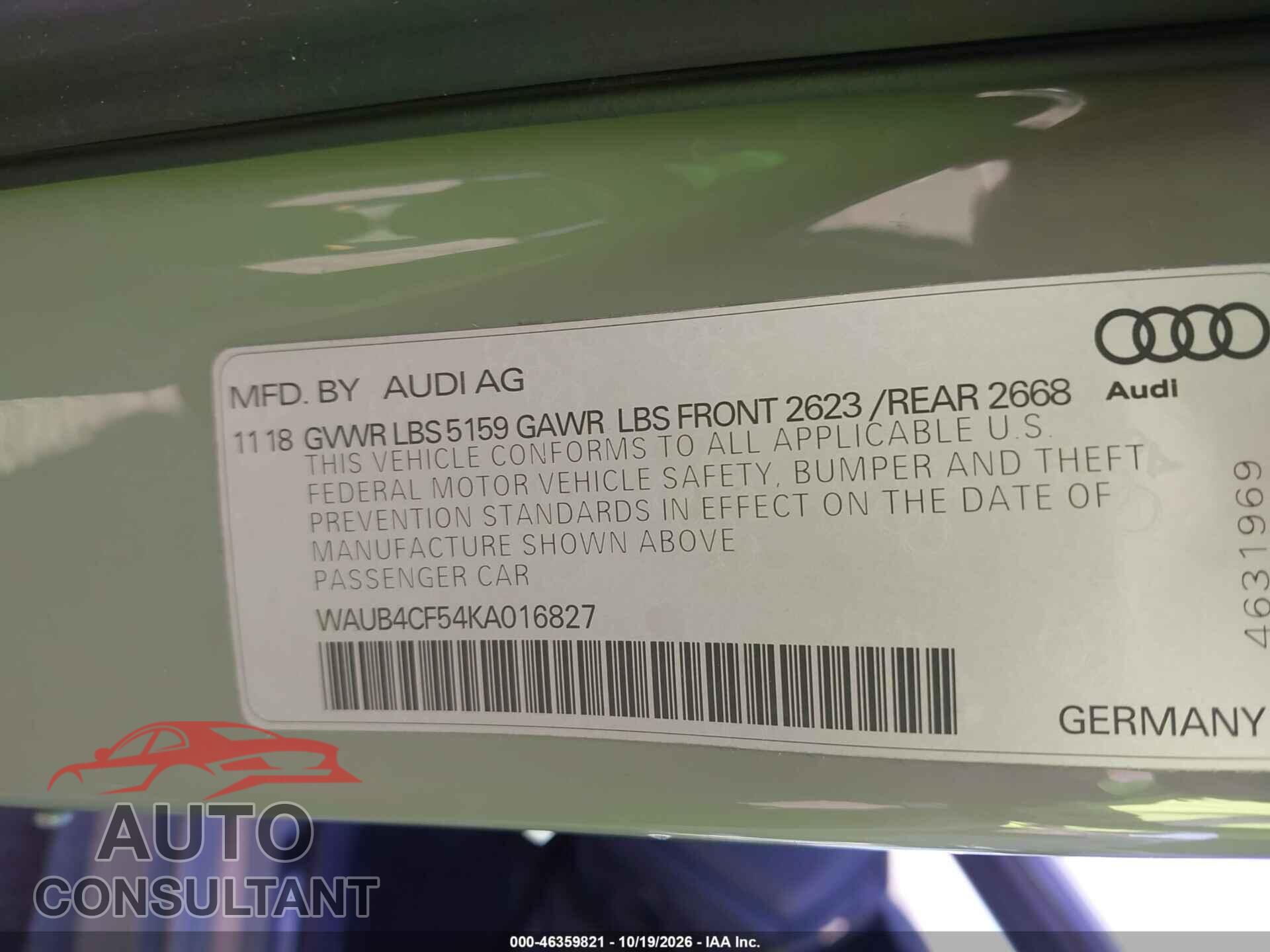 AUDI S5 2019 - WAUB4CF54KA016827