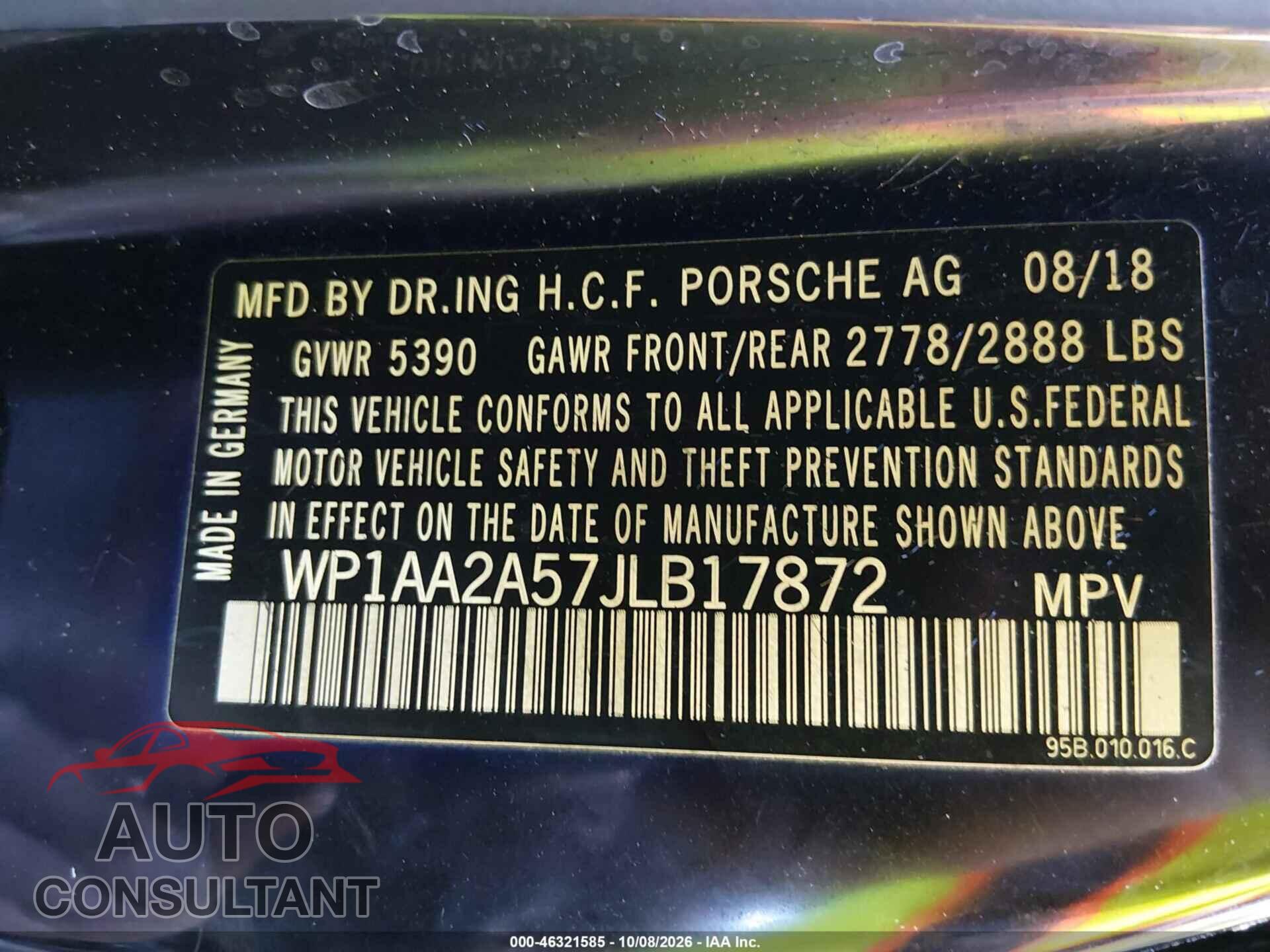 PORSCHE MACAN 2018 - WP1AA2A57JLB17872