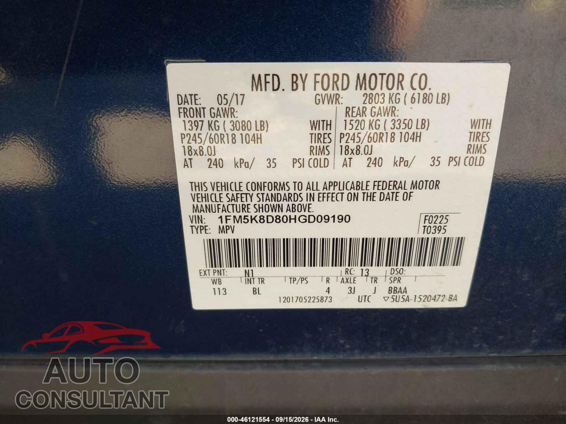 FORD EXPLORER 2017 - 1FM5K8D80HGD09190