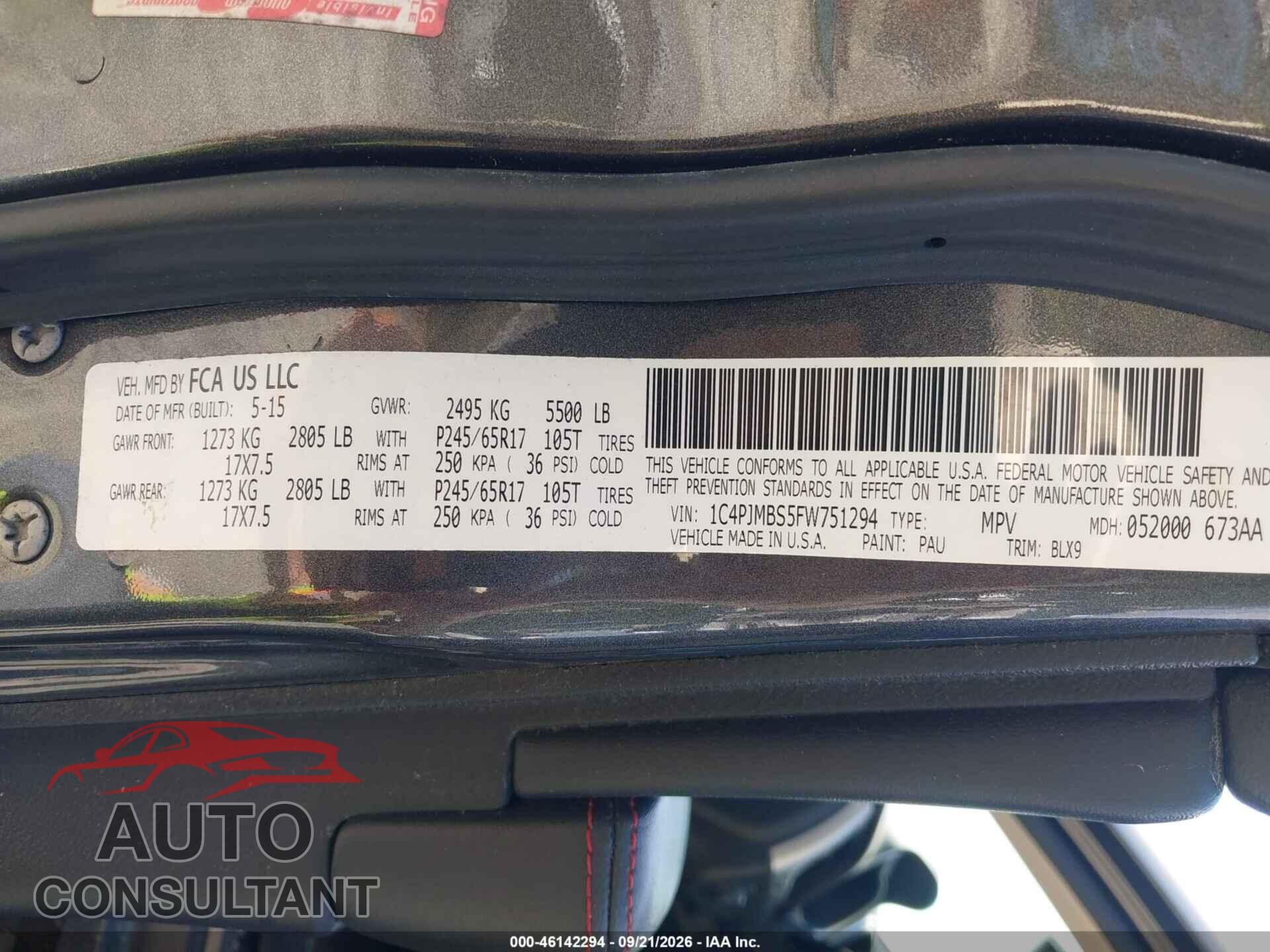 JEEP CHEROKEE 2015 - 1C4PJMBS5FW751294
