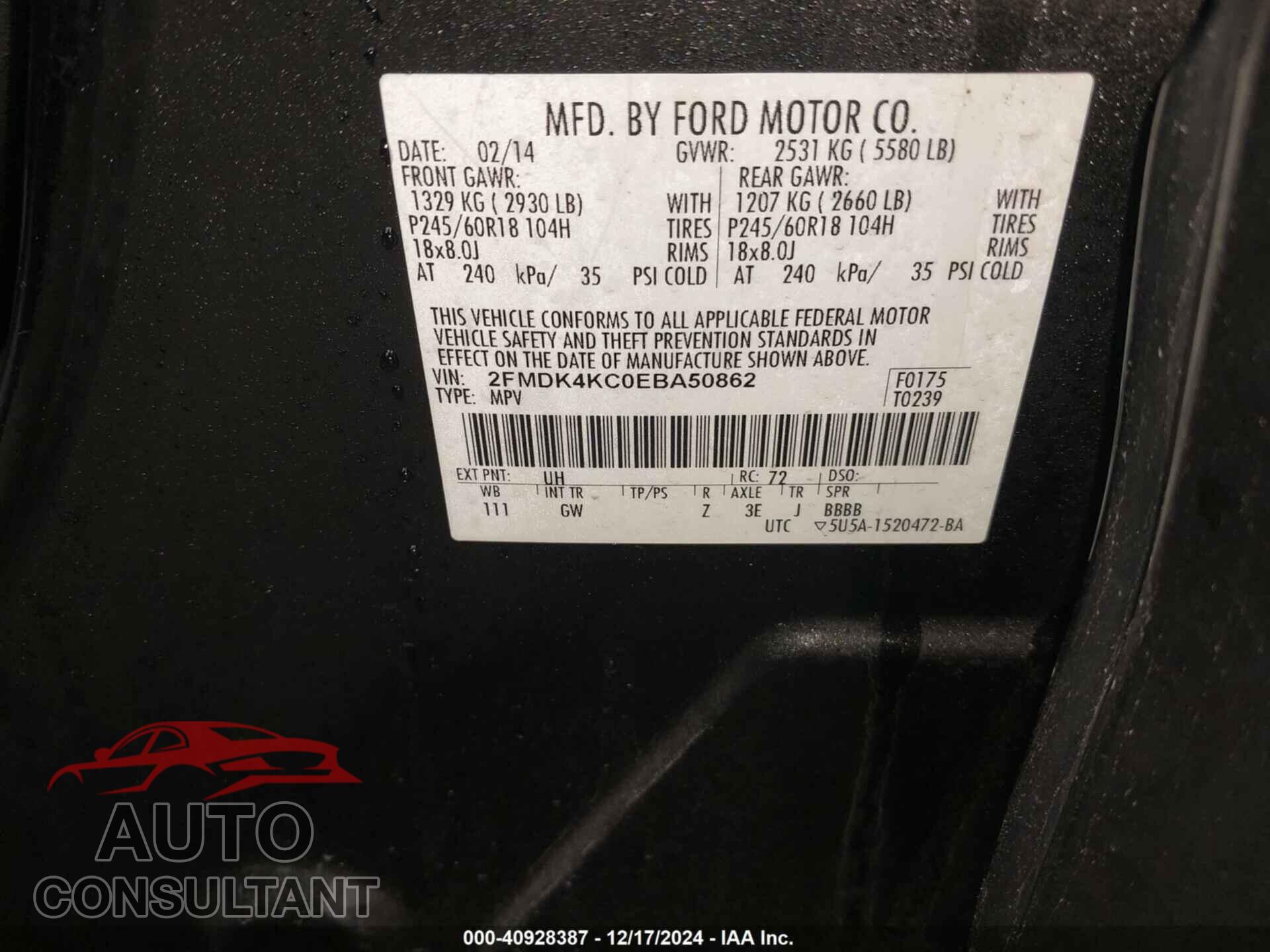 FORD EDGE 2014 - 2FMDK4KC0EBA50862
