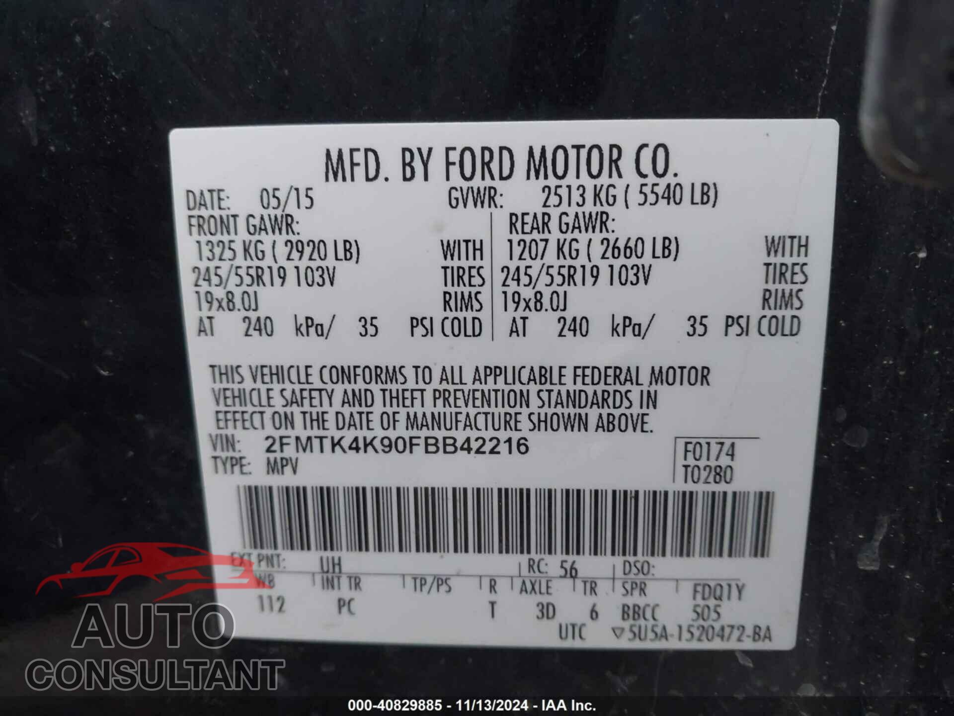 FORD EDGE 2015 - 2FMTK4K90FBB42216