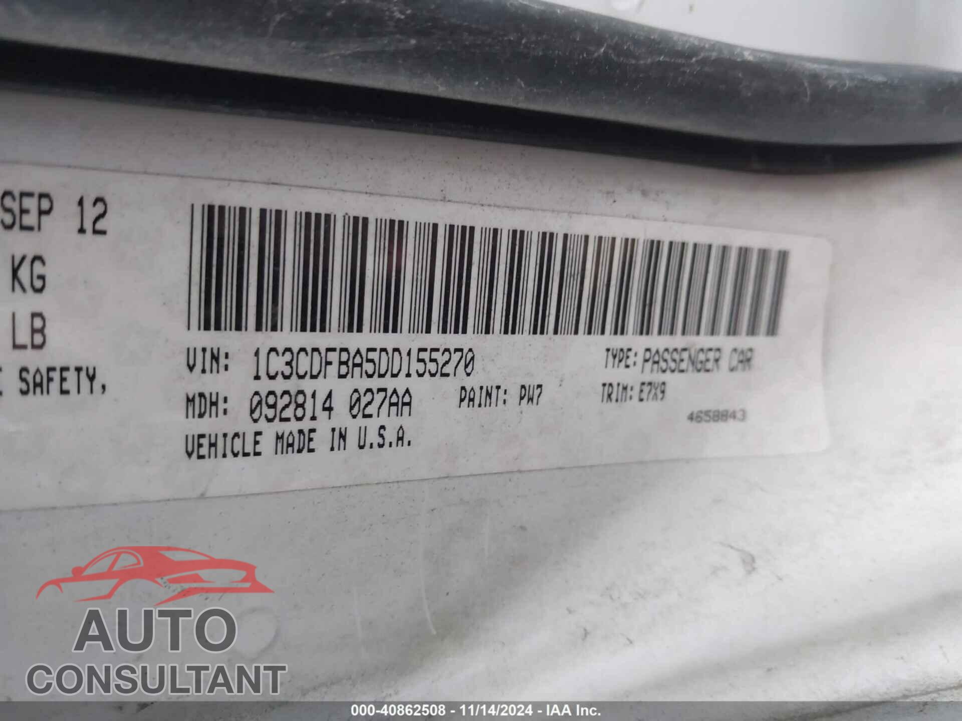 DODGE DART 2013 - 1C3CDFBA5DD155270