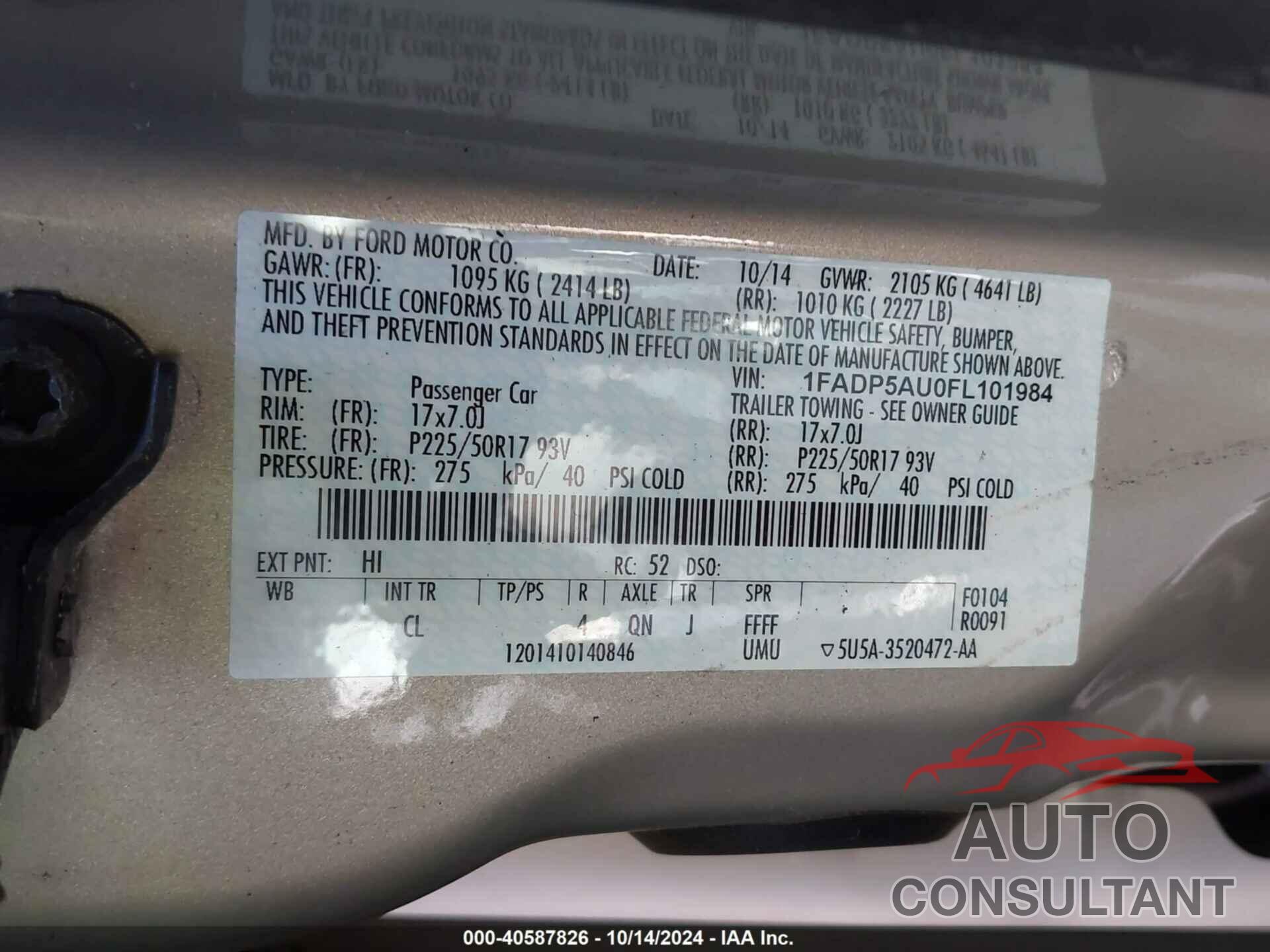 FORD C-MAX HYBRID 2015 - 1FADP5AU0FL101984