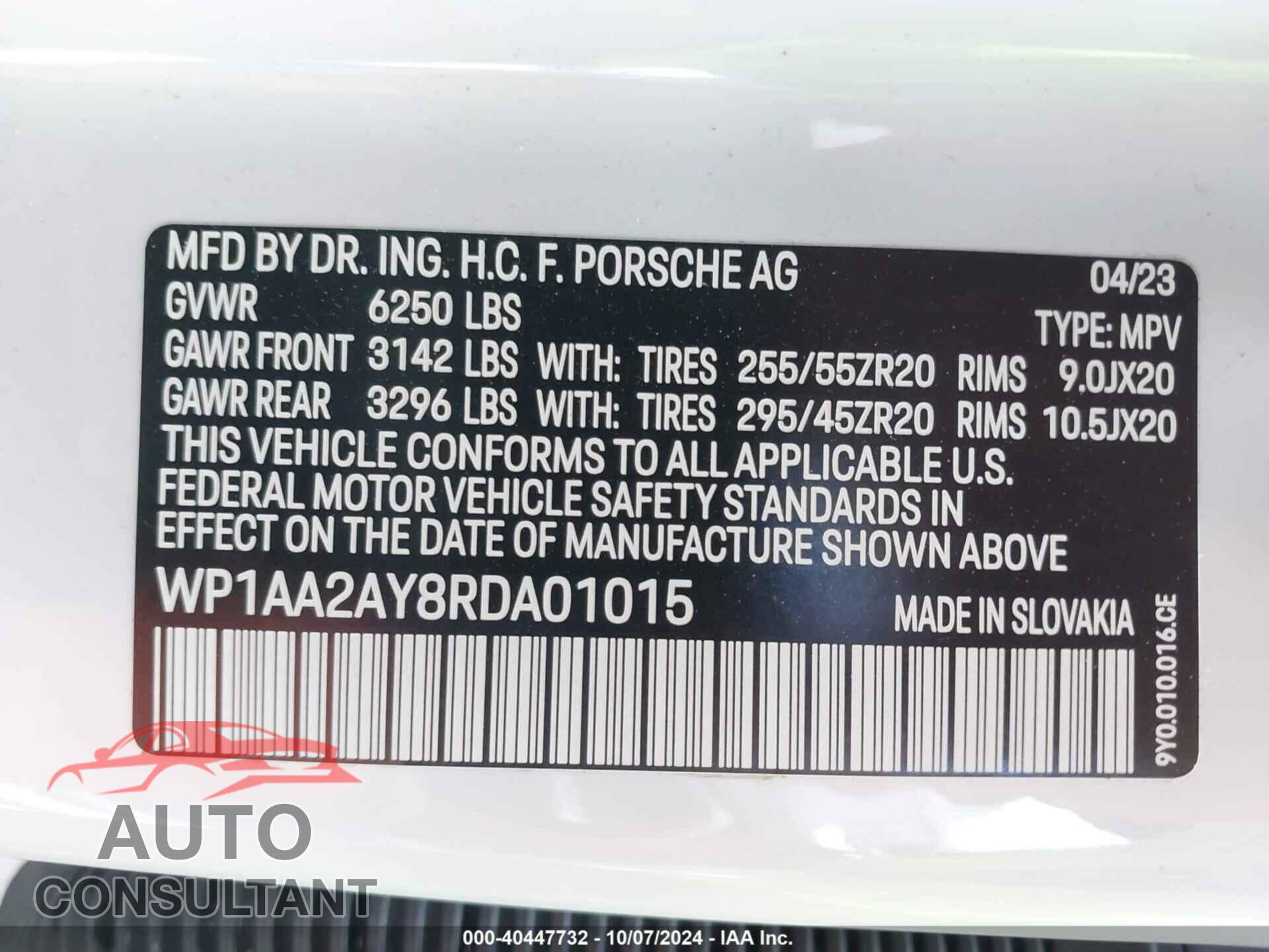 PORSCHE CAYENNE 2024 - WP1AA2AY8RDA01015