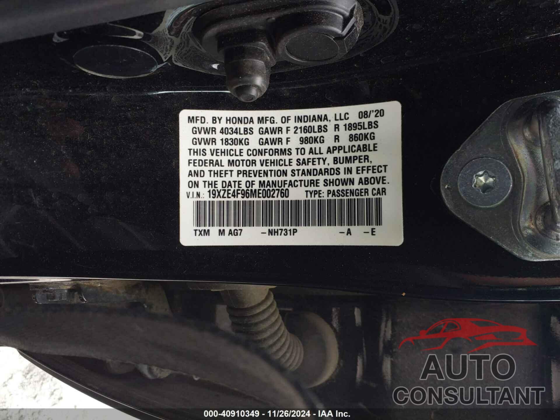 HONDA INSIGHT 2021 - 19XZE4F96ME002760