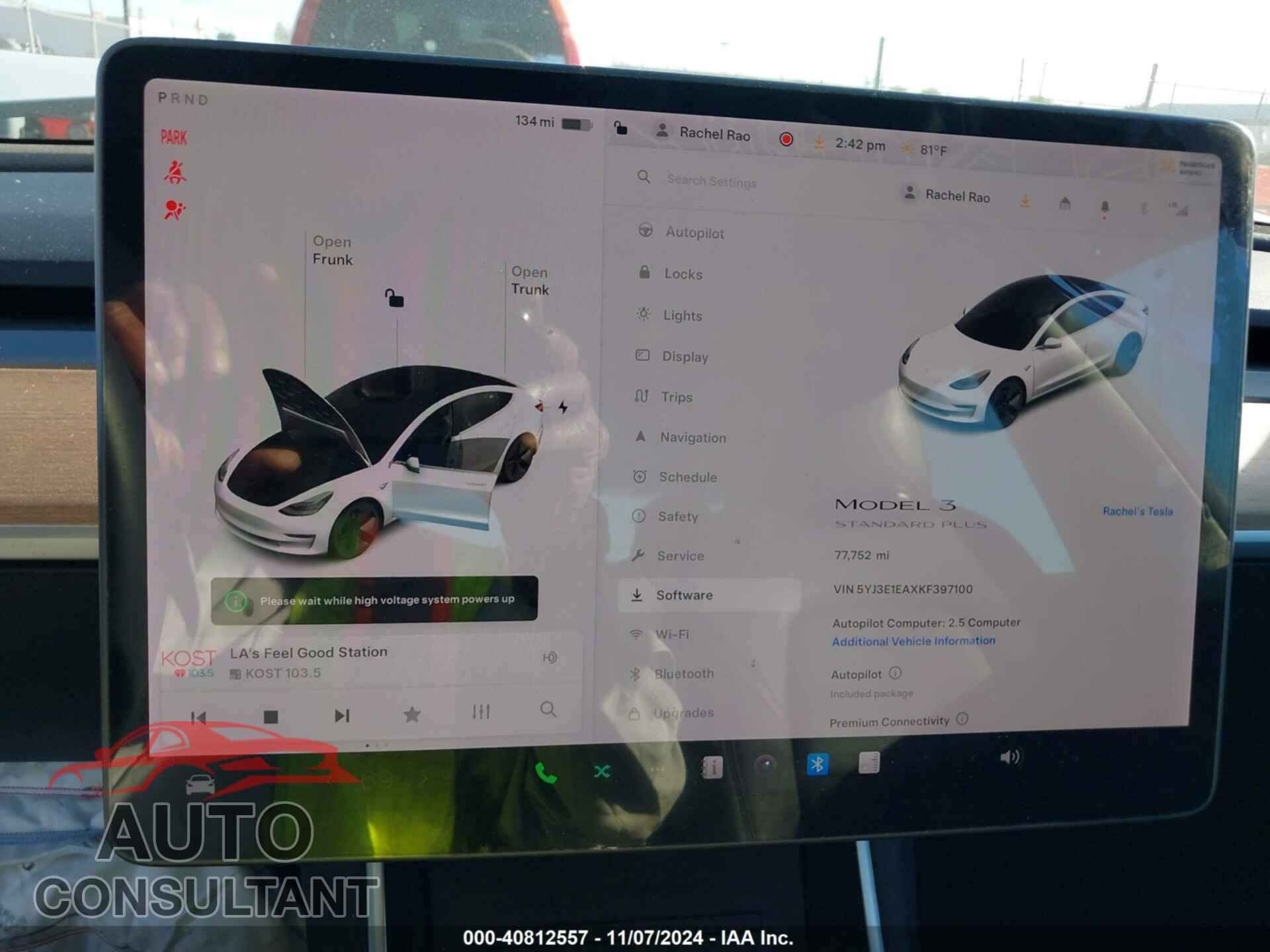 TESLA MODEL 3 2019 - 5YJ3E1EAXKF397100