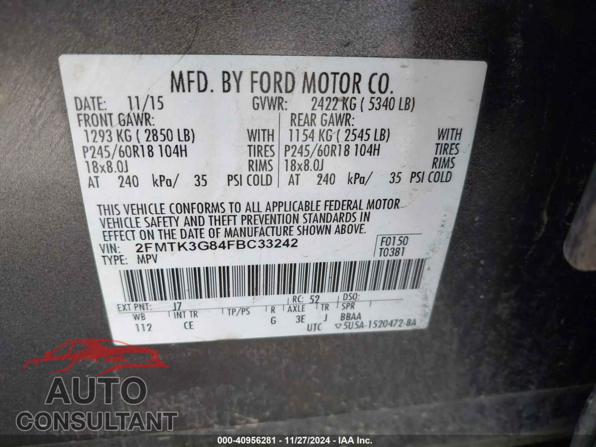 FORD EDGE 2015 - 2FMTK3G84FBC33242