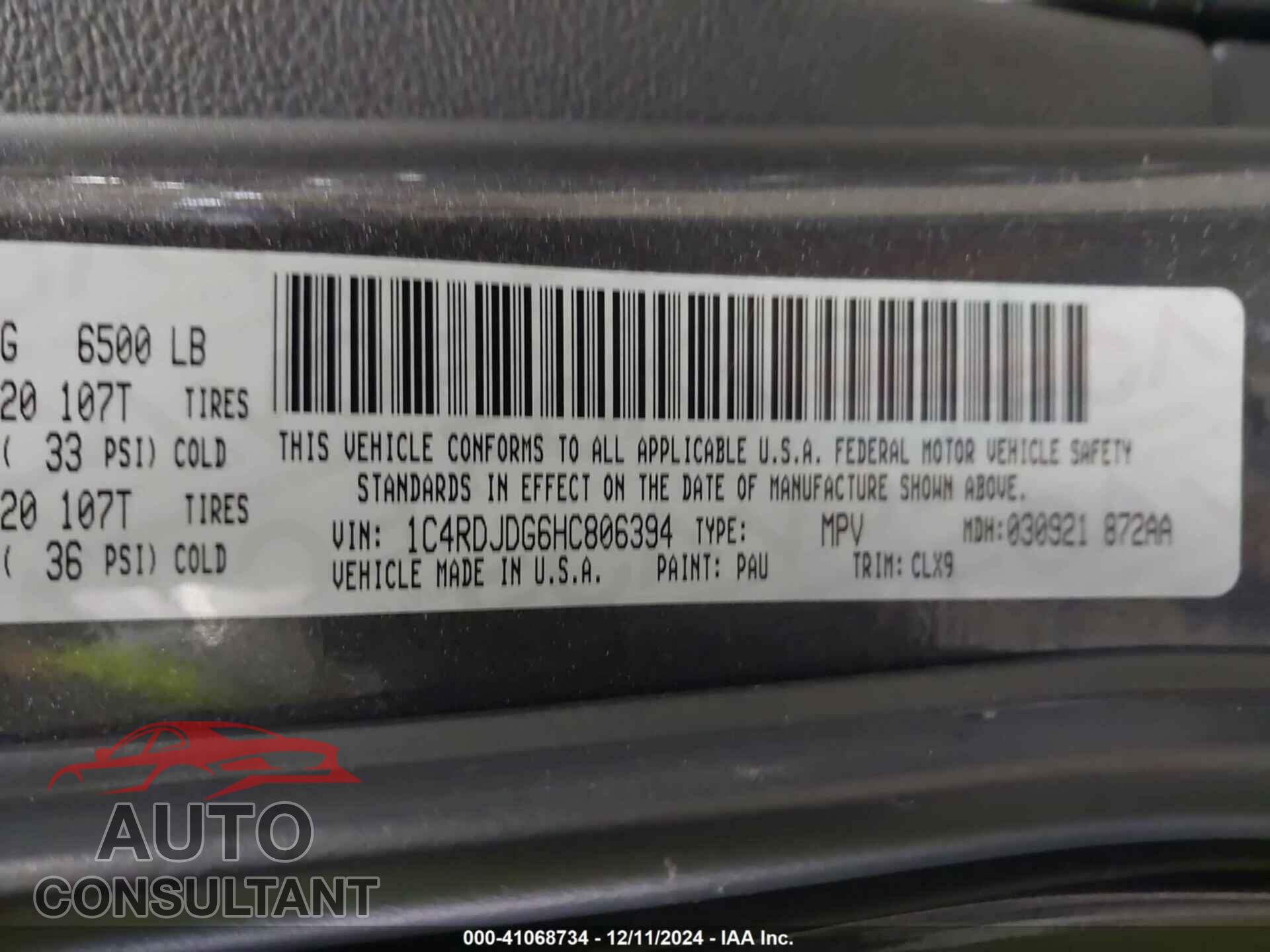 DODGE DURANGO 2017 - 1C4RDJDG6HC806394