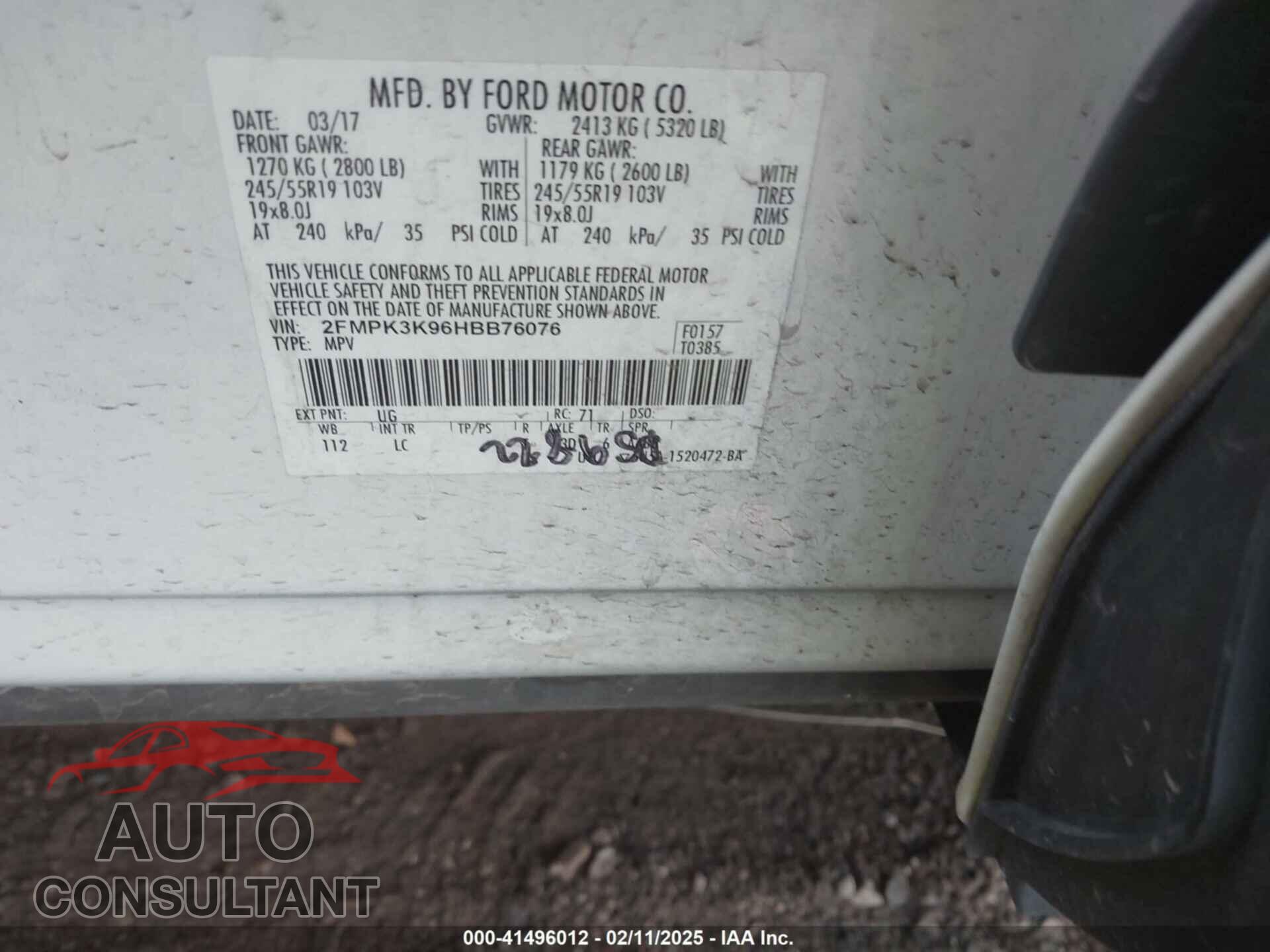 FORD EDGE 2017 - 2FMPK3K96HBB76076