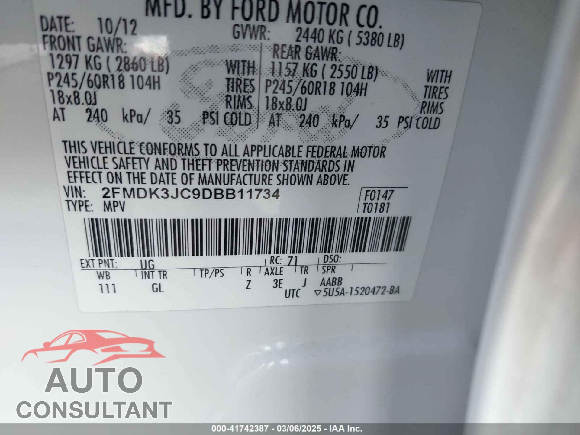 FORD EDGE 2013 - 2FMDK3JC9DBB11734