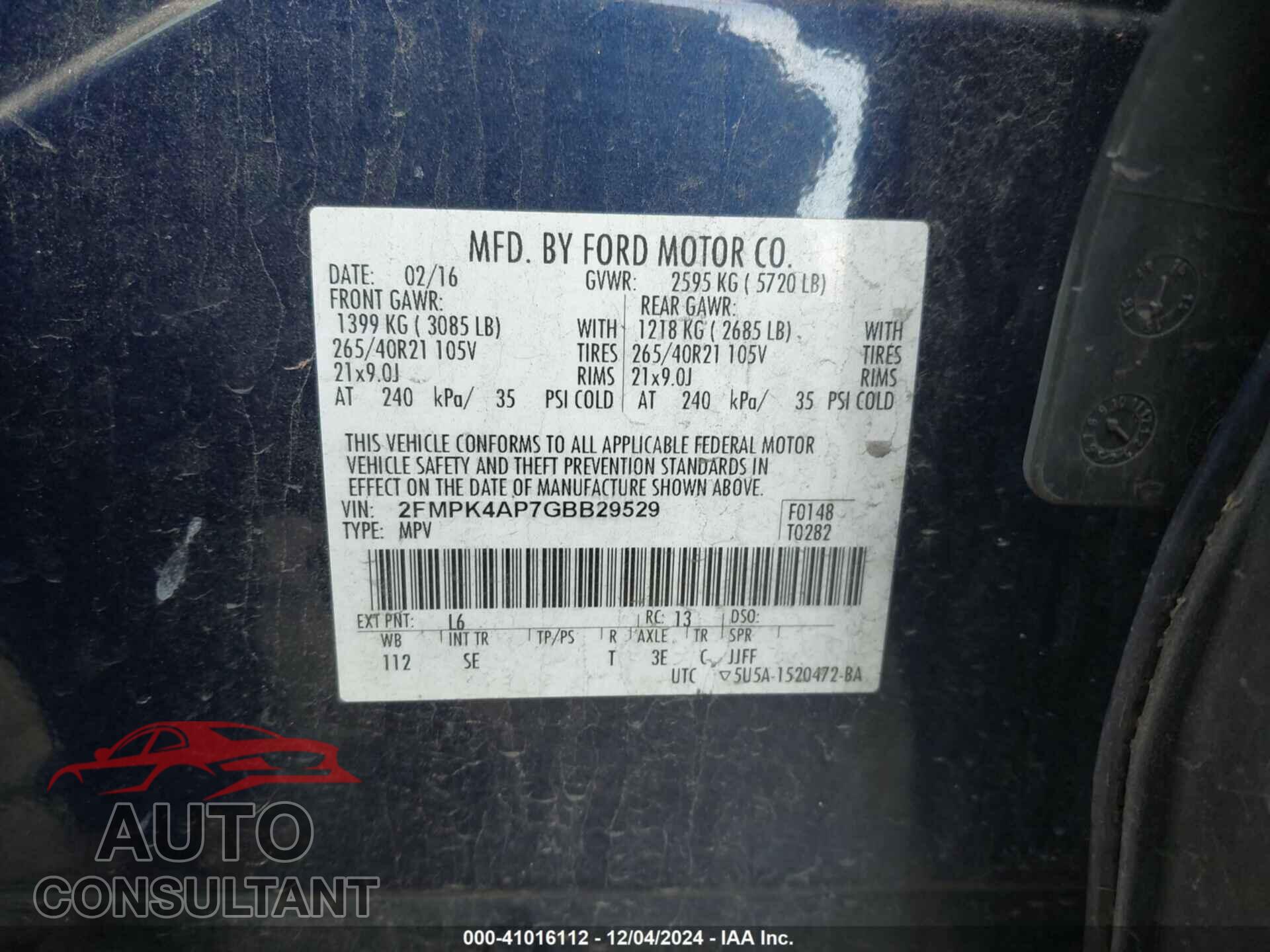 FORD EDGE 2016 - 2FMPK4AP7GBB29529
