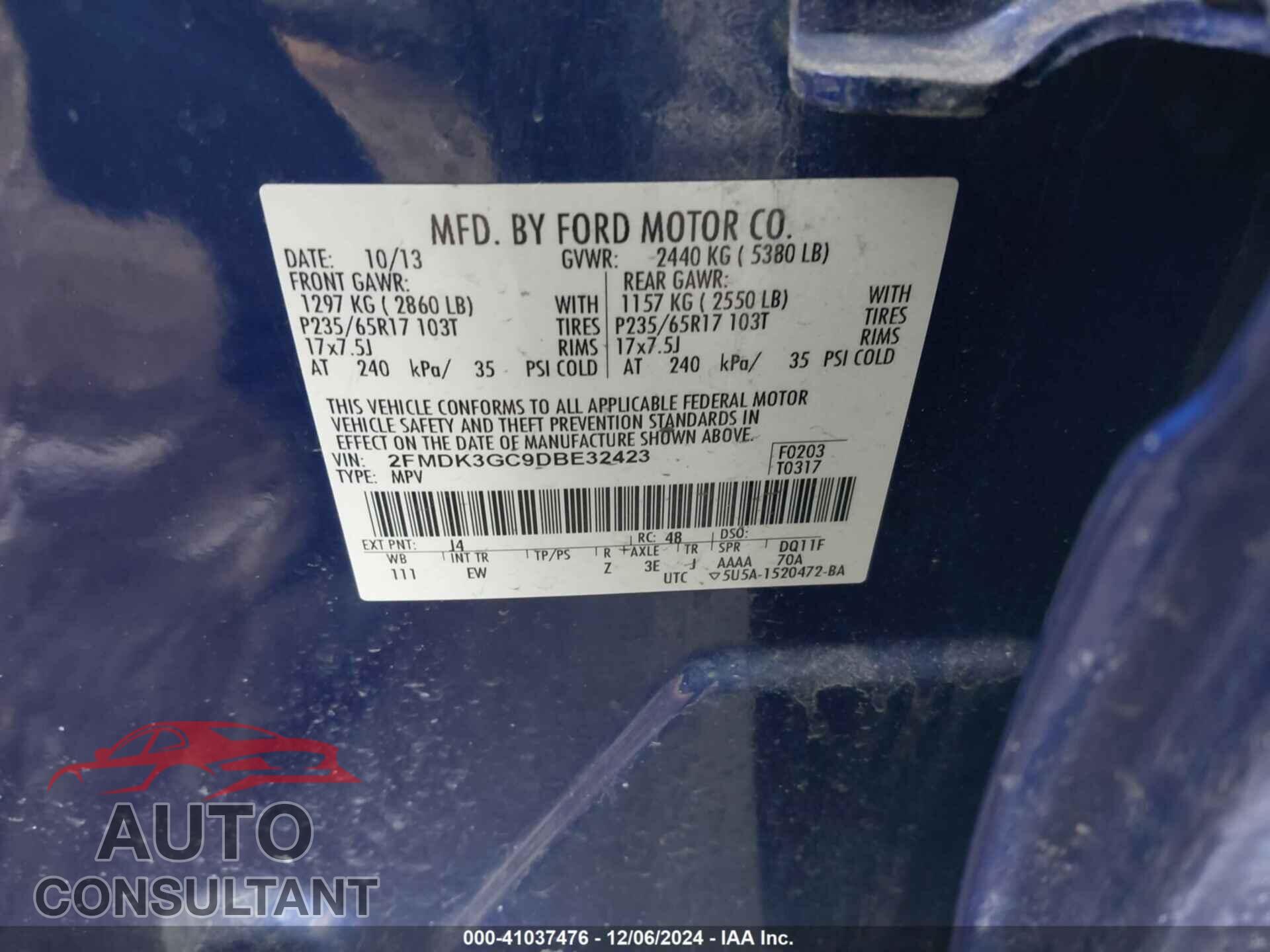 FORD EDGE 2013 - 2FMDK3GC9DBE32423