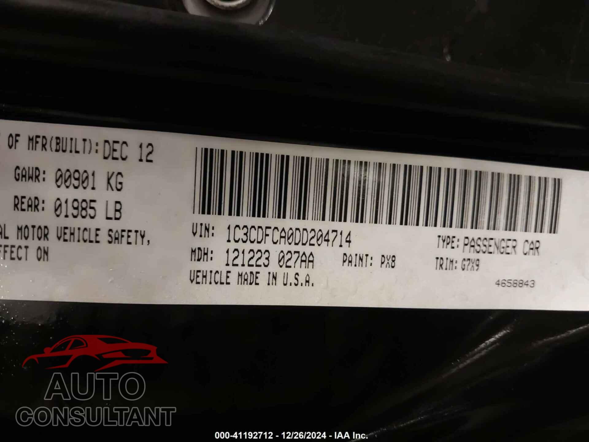 DODGE DART 2013 - 1C3CDFCA0DD204714