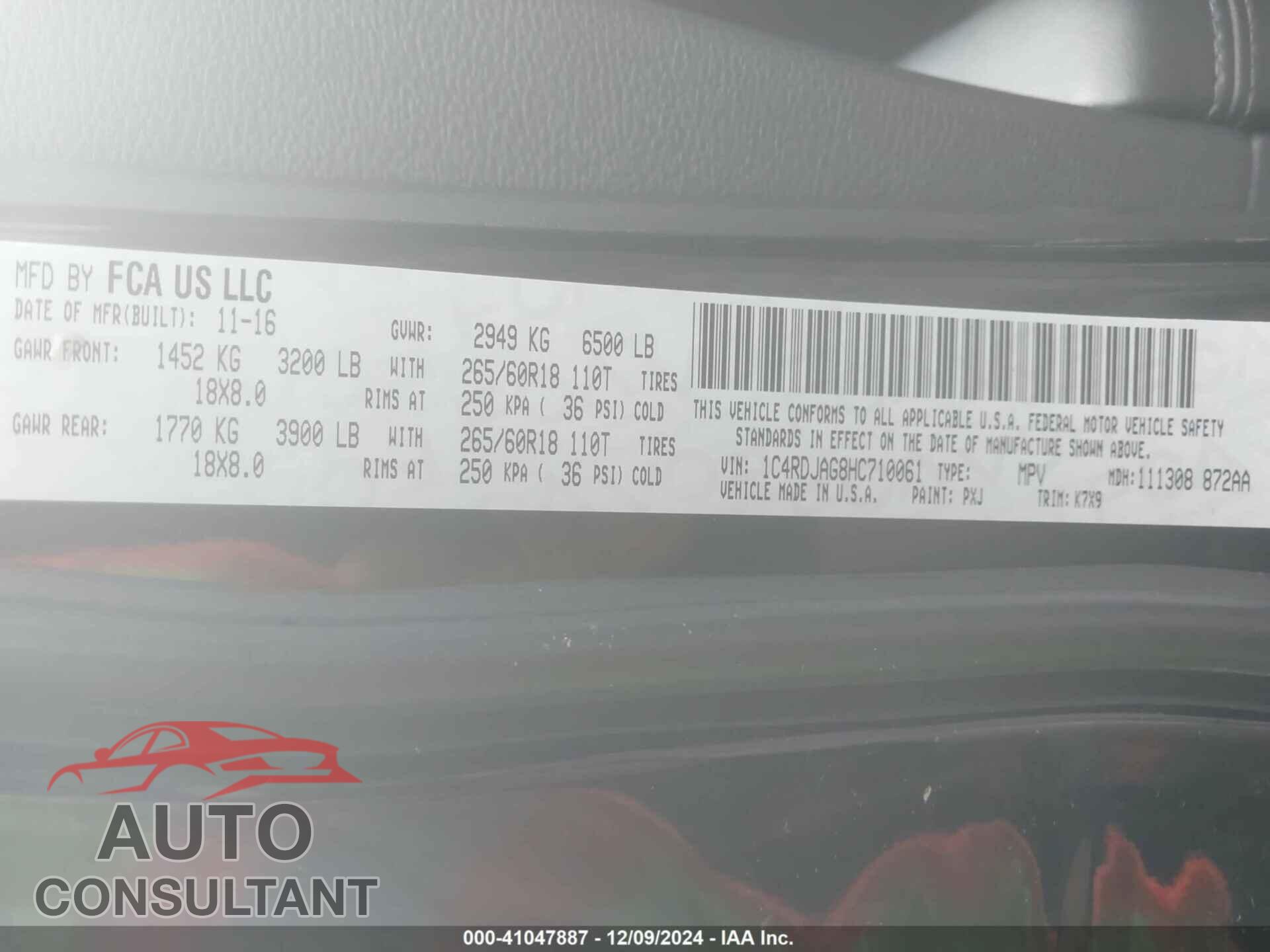 DODGE DURANGO 2017 - 1C4RDJAG8HC710061