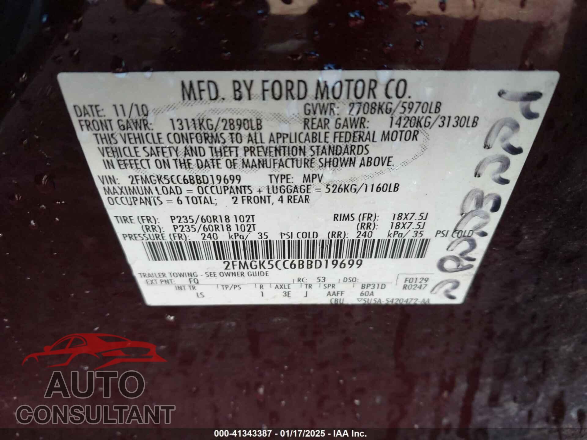 FORD FLEX 2011 - 2FMGK5CC6BBD19699